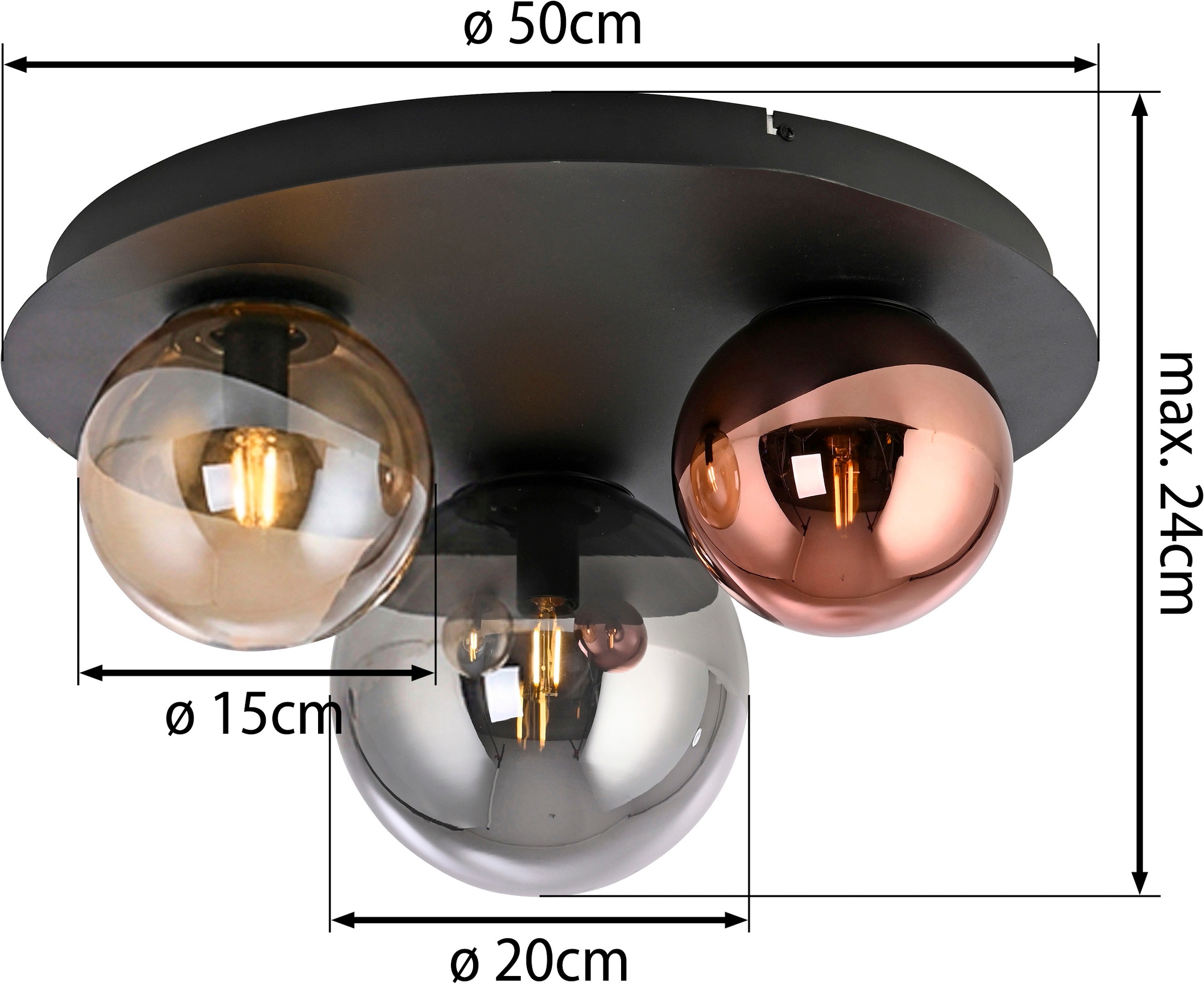 JUST LIGHT Deckenleuchte »SHINY« E14 1 Stk. Exklusive Leuchtmittel, Amberglas, Kupfer und Rauchglas verspiegelt