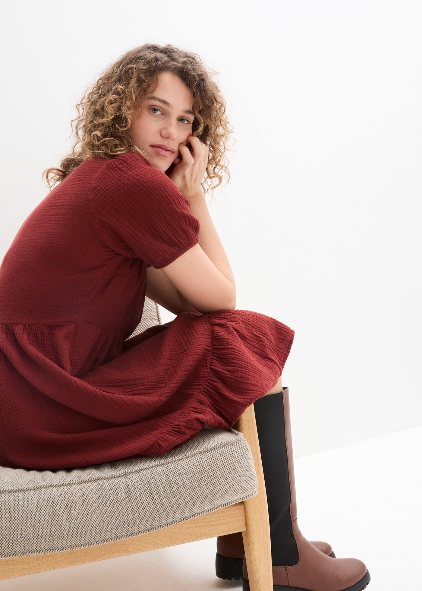 bonprix Sweatkleid Oversized-Kleid aus Baumwoll-Musselin