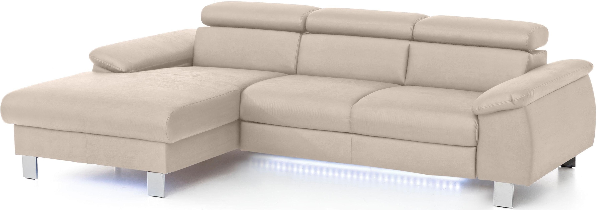 COTTA Ecksofa Komaris, Ecksofa, wahlweise mit RGB-LED-Beleuchtung und Bettfunktion/Bettkasten