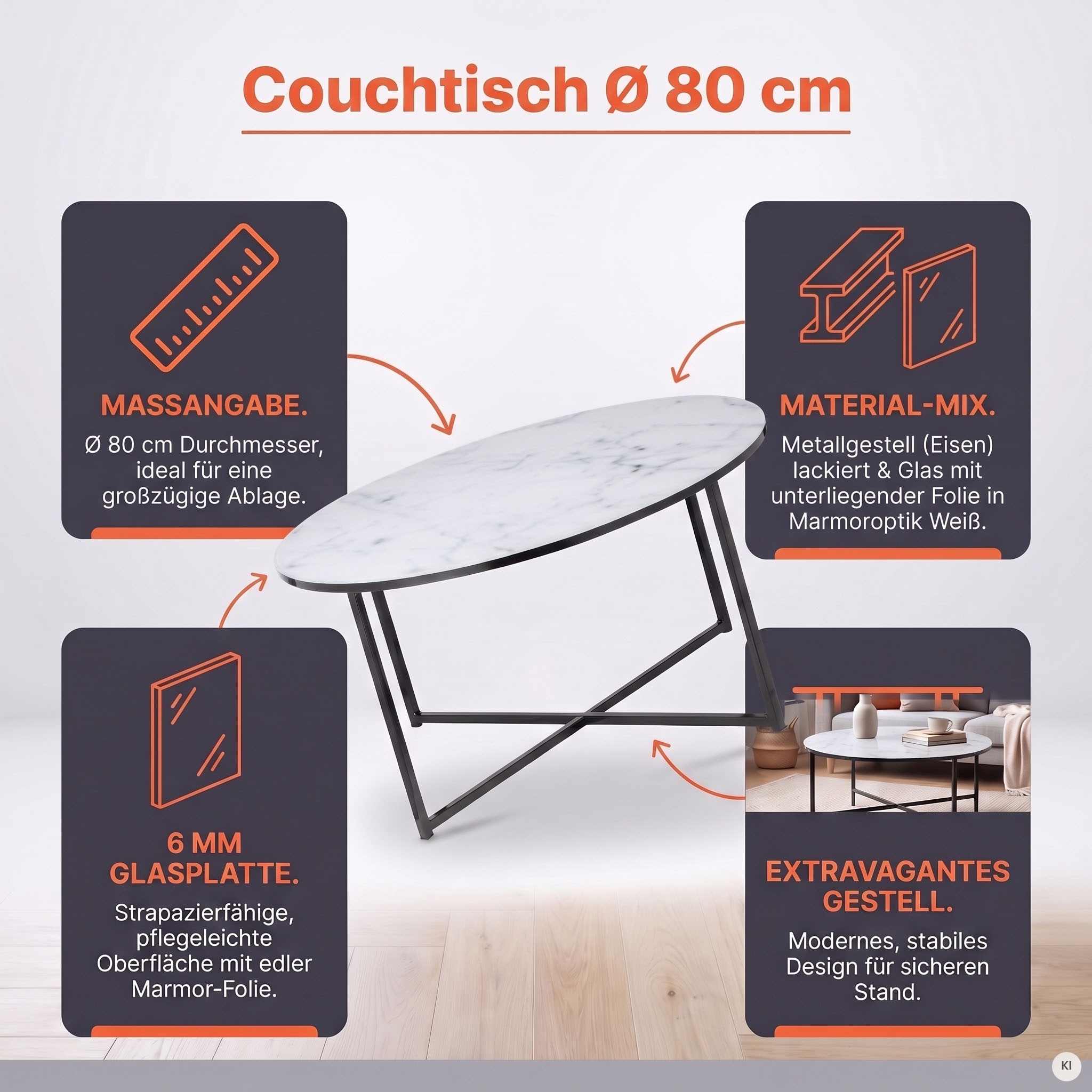 SalesFever Couchtisch »Caorle Coffeetable im eleganten Stil« Elegantes Design mit Marmoroptik-Tischplatte
