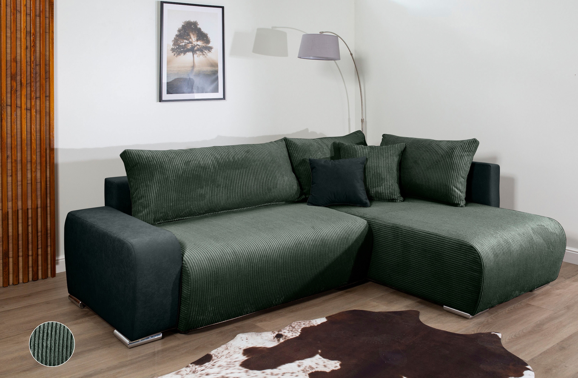 COLLECTION AB Ecksofa »Poppy L-Form, B: 227 cm« Bettfunktion, Bettkasten & 1 Zierkissen