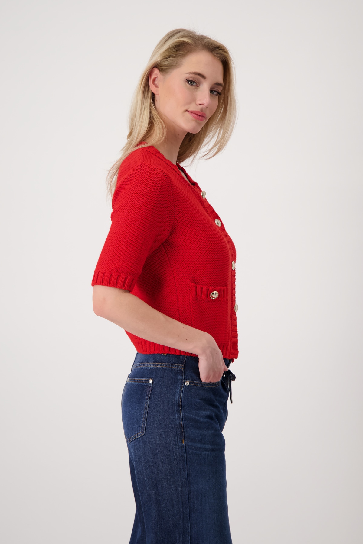 Monari Strickjacke, mit kurzen Ärmeln