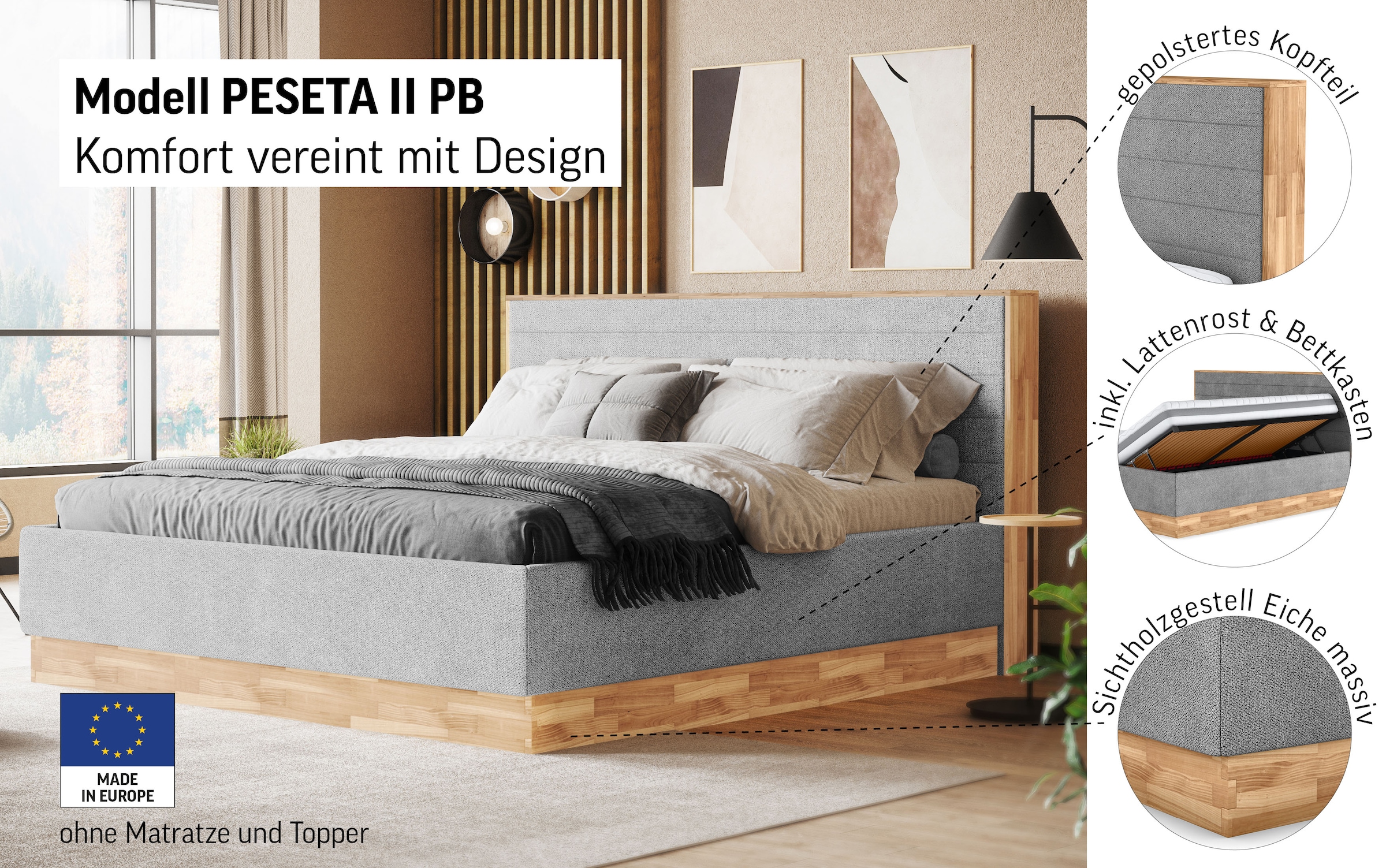 COTTA Polsterbett »PESETA inkl. Lattenrost und Stauraum, erhältlich in 160cm & 180cm«