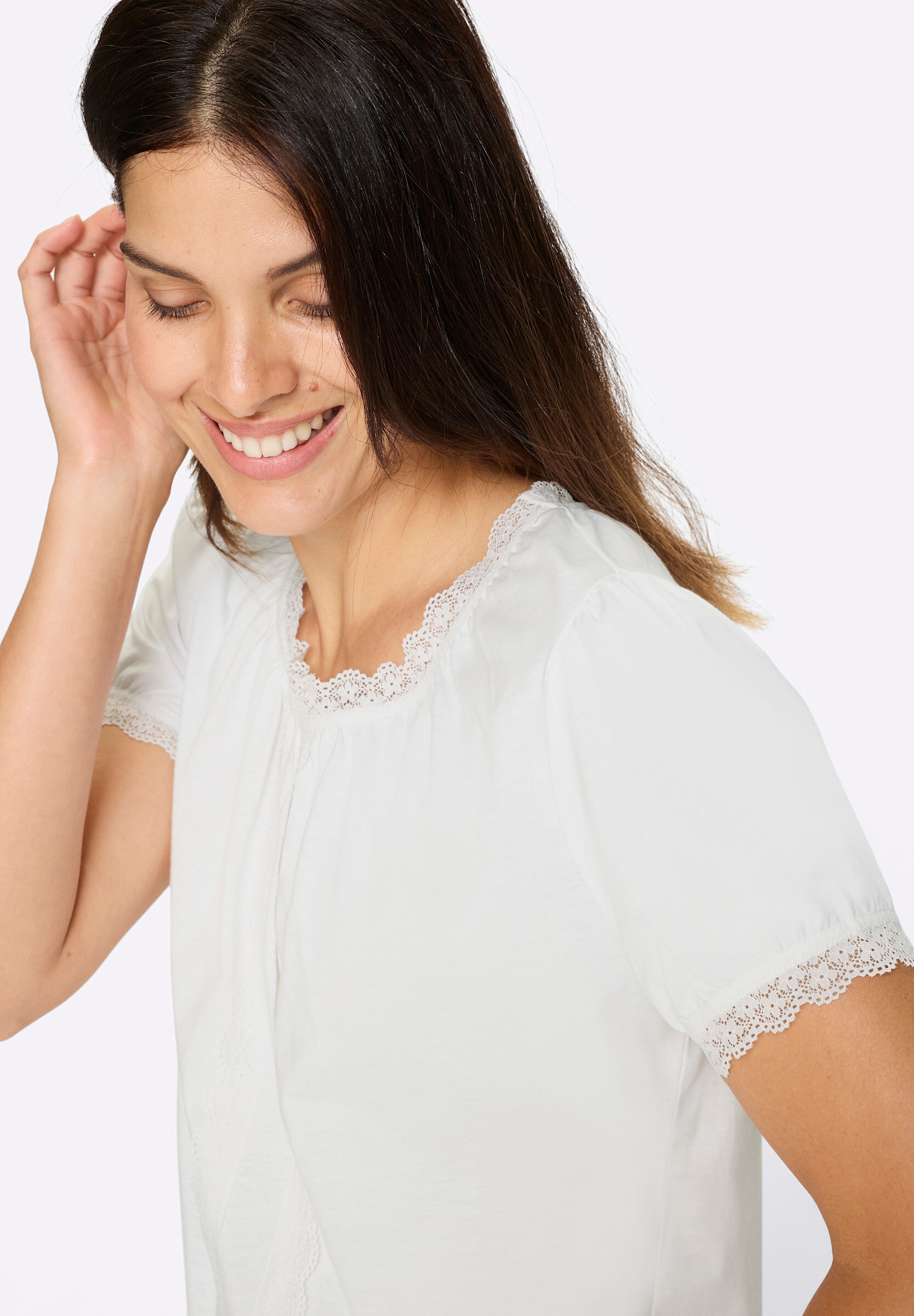 Sieh an! Trachtenshirt »Trachtenshirt Trachtenshirt mit Spitzen-Verzierung«