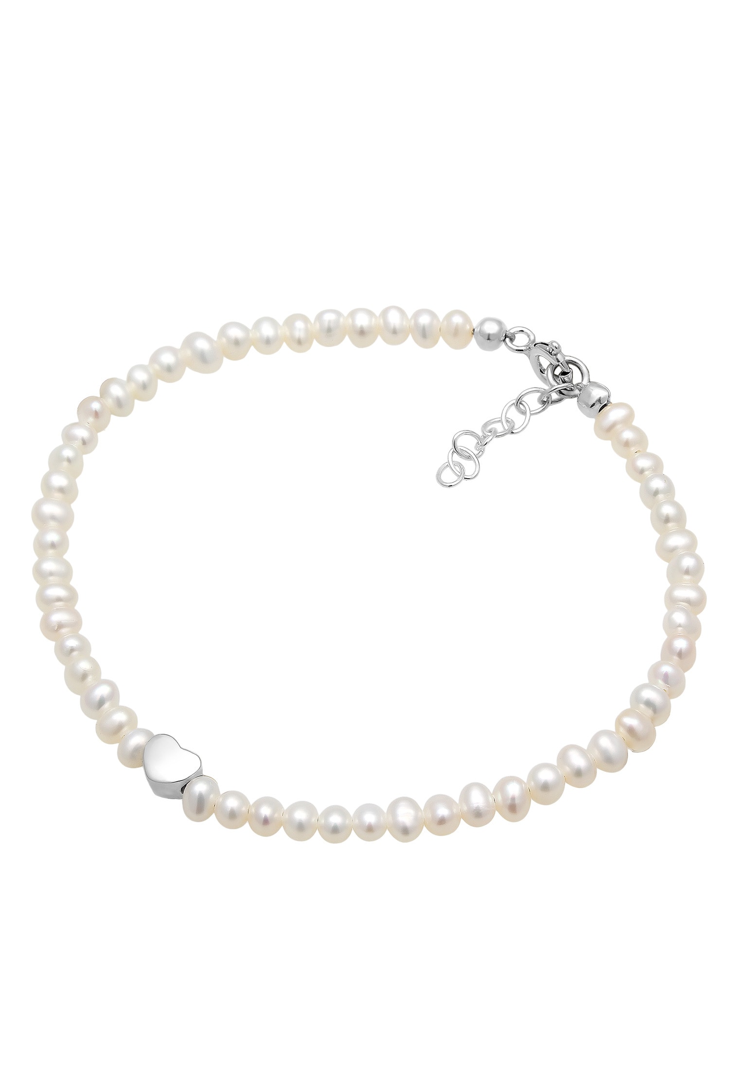 Elli Armkette »Armband Herz Süßwasserzuchtperlen Weiß 925 Sterling Silber«
