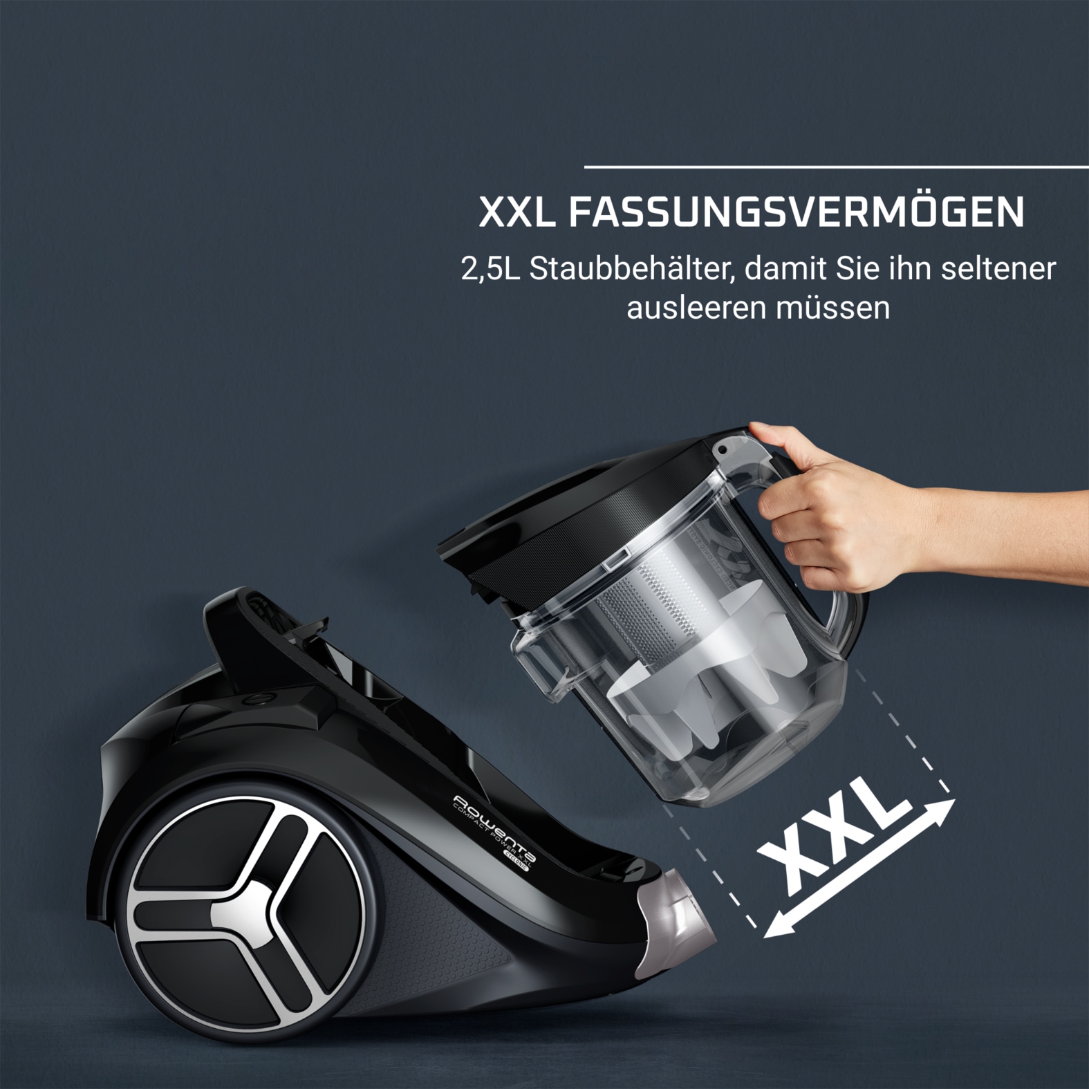 Rowenta Bodenstaubsauger »Compact Power XXL, ohne Beutel, hohe Saugleistung, leicht & kompakt«, 900 W, beutellos, XXL Fassungsvermögen, 99,98% Filtrierung, langes Kabel, RO4B11