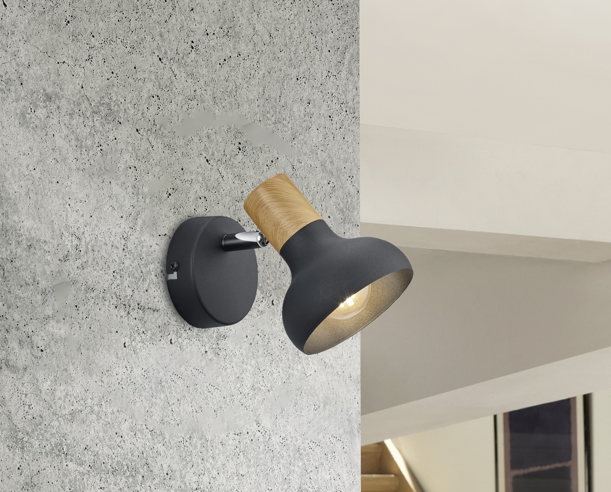 REALITY Leuchten Deckenstrahler »LATIKA, Strahler 1-flammig, exkl 1x E14 max 10W, Deckenspot Wandspot« E14 1 Stk. warmweiß - kaltweiß schwenkbarer Strahler, Metall und Holzoptik Lackierung, Spot Licht
