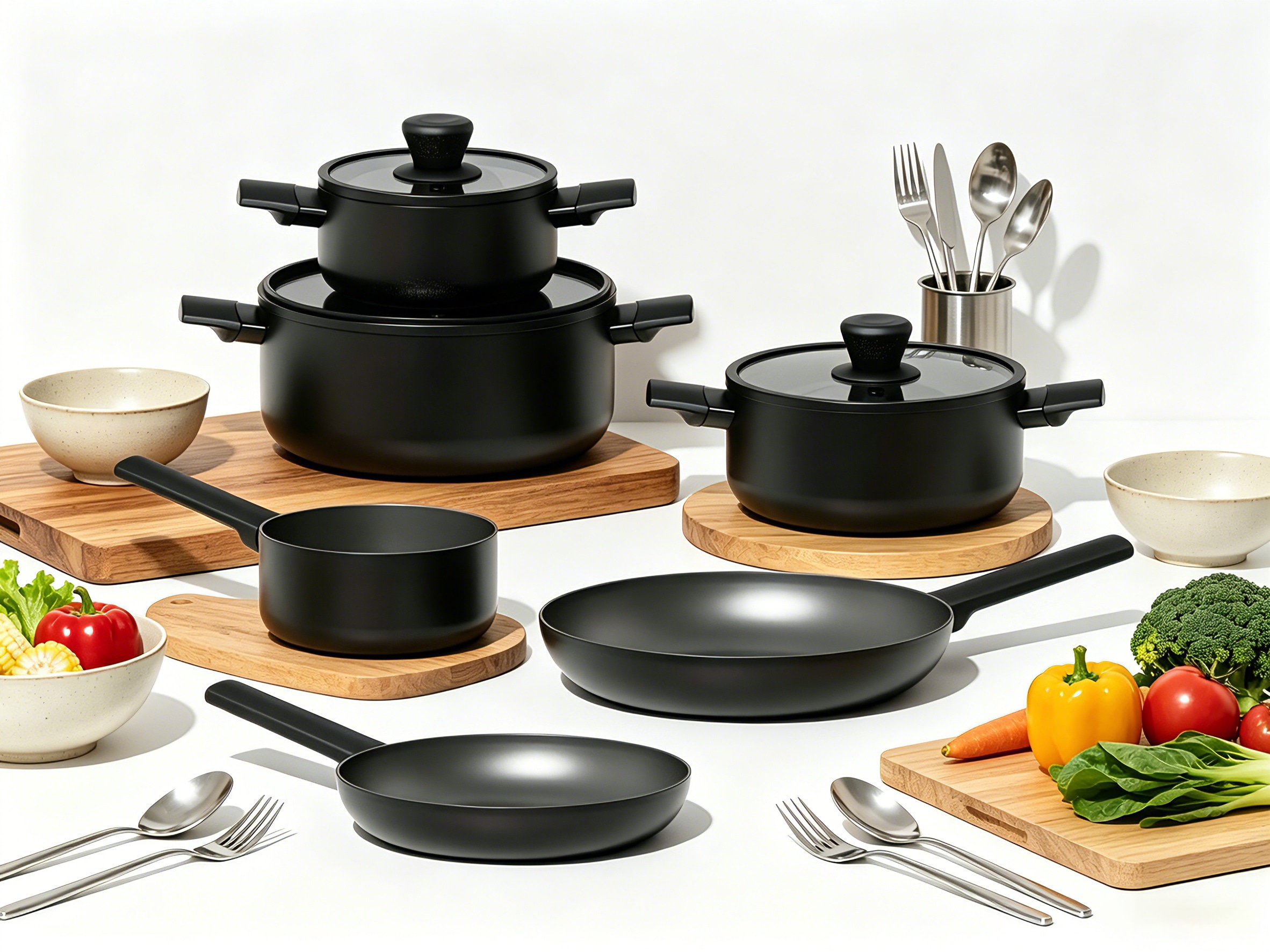 Hanseatic Topf-Set »ALU SCANDI, mit Antihaftbeschichtung« Set, Stielkasserolle 16 cm, Kochtopf 16/20/24 cm, Bratpfanne 24/28 cm, 9 tlg. Aluminium