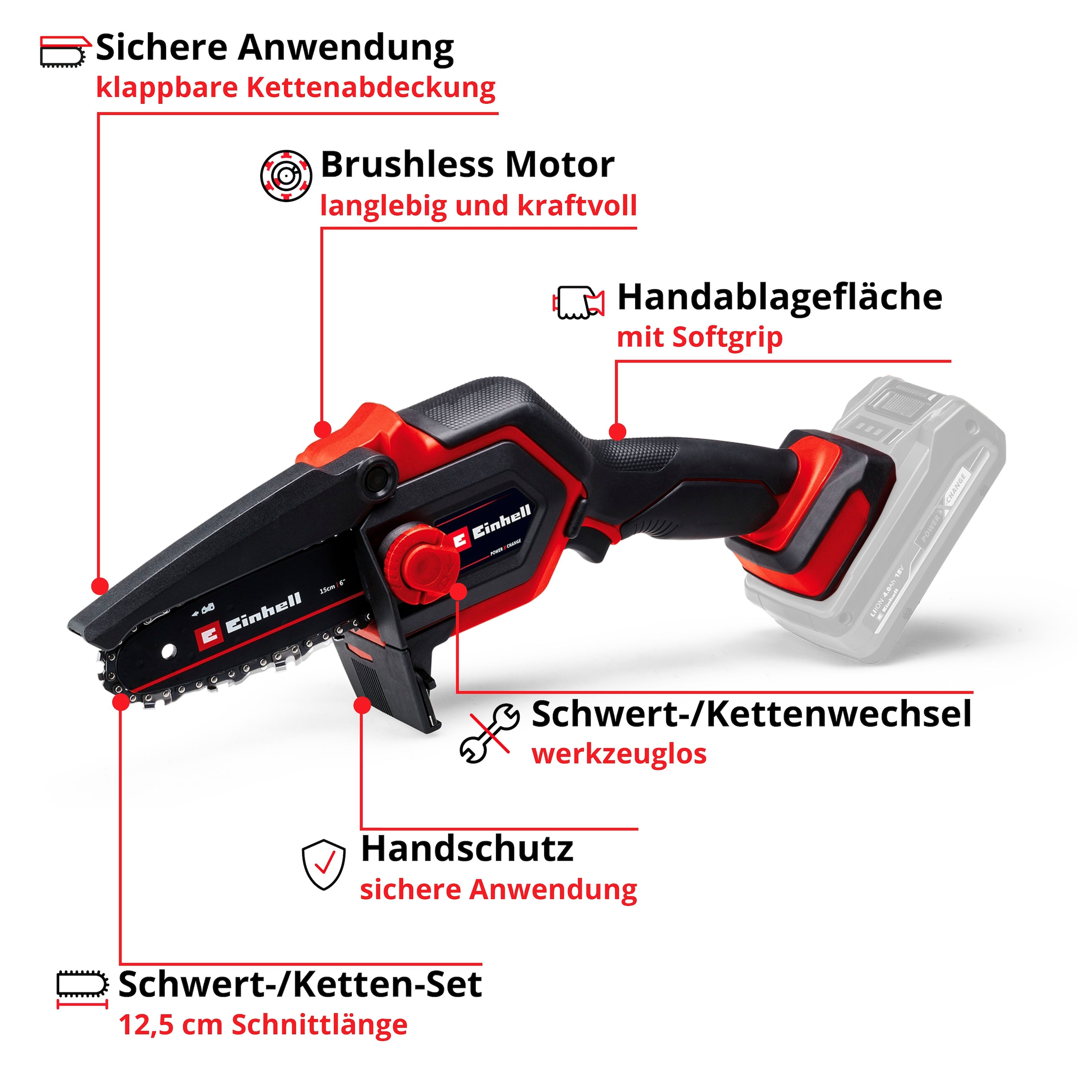 Einhell Akku-Kettensäge »Power X-Change GE-PS 18/15 Li BL-Solo« mit bürstenlosem Motor