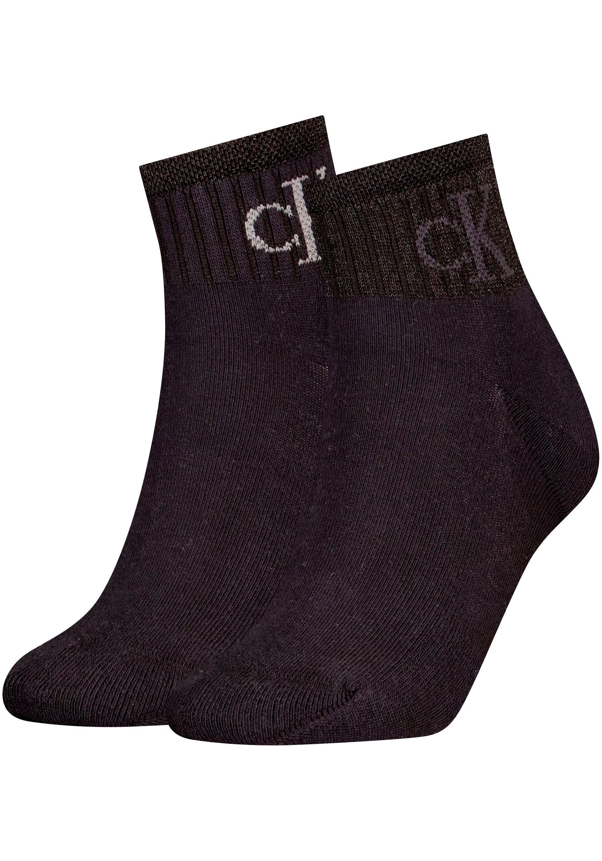 Kurzsocken »CKJ WOMEN QUARTER 2P GLOSSY RIB«, (2 Paar)