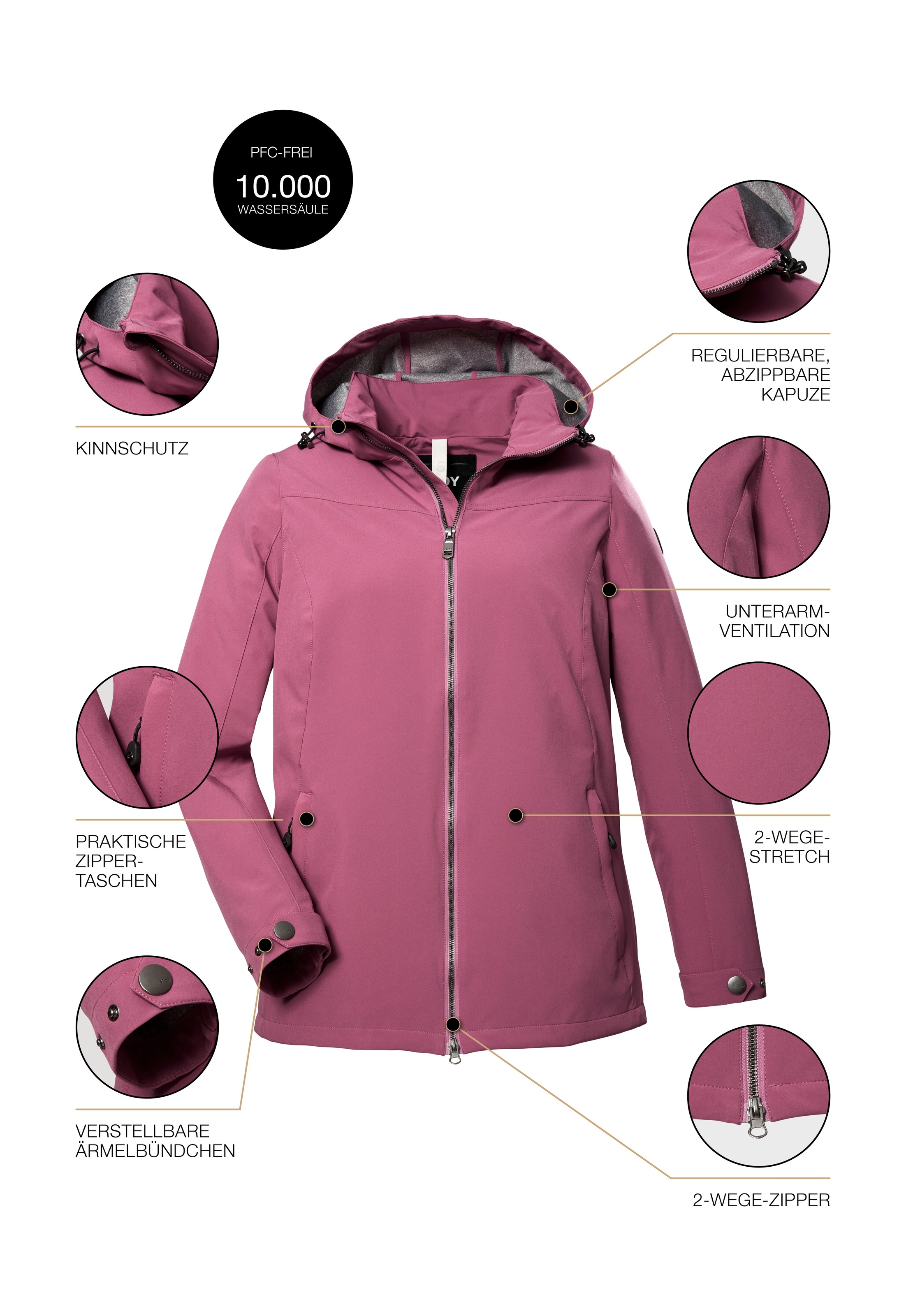 STOY Softshelljacke »STS 1 WMN SFTSHLL JCKT«, Damen Softshelljacke: wasserabweisend, winddicht, atmungsaktiv