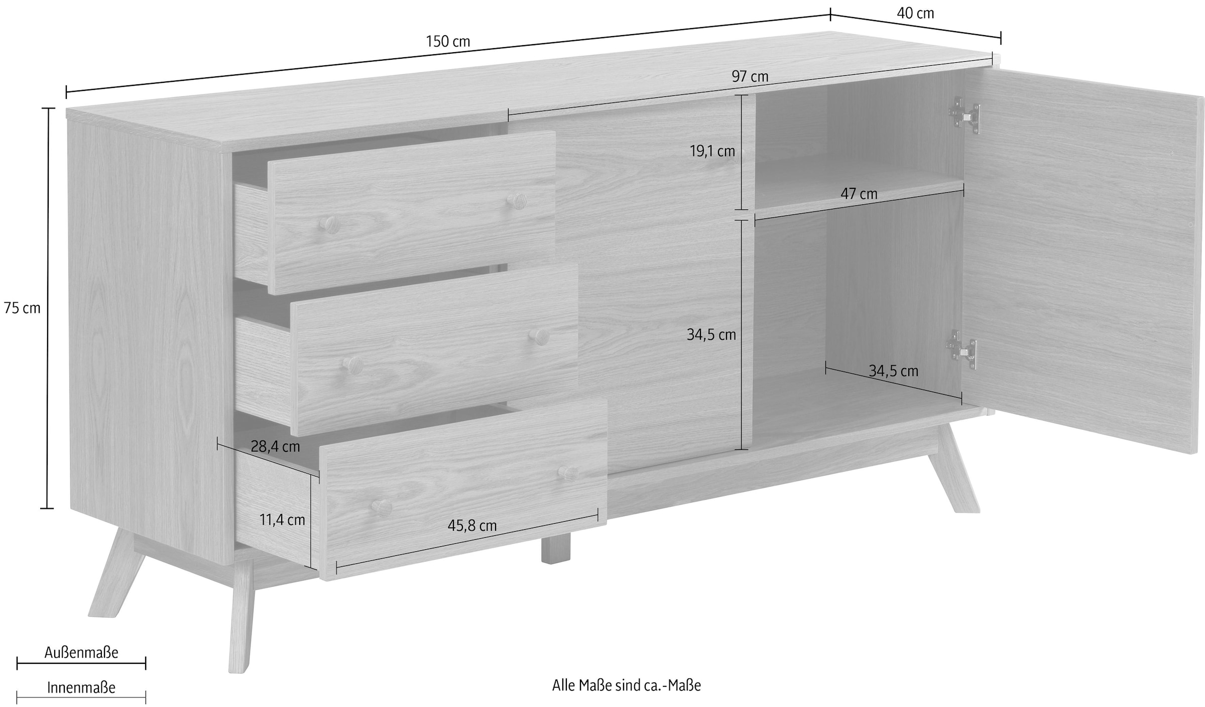 Woodman Sideboard »Bjórgvin«, Kommode, Breite 150 cm, im schlichten skandinavischen Design