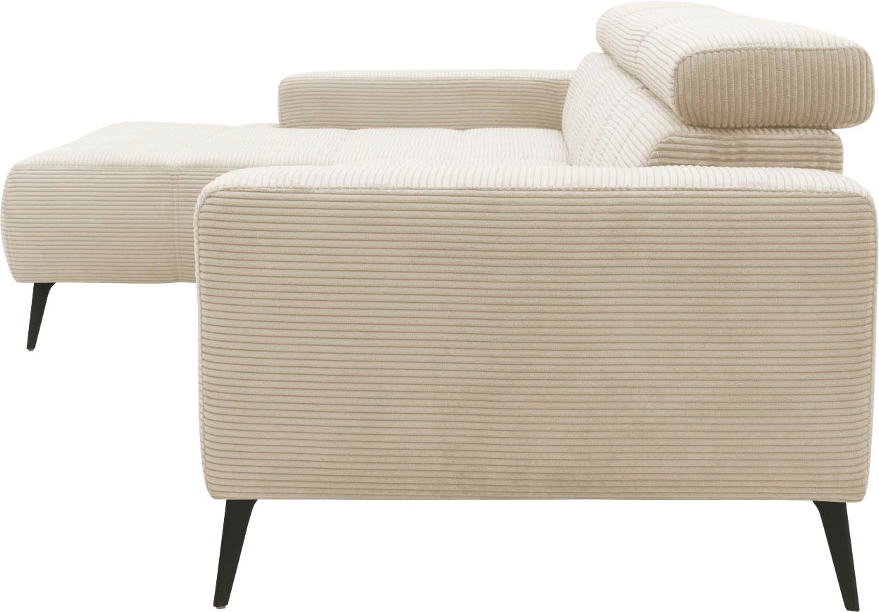 DOMO collection Ecksofa »Trento L-Form, mit Kufenfuß oder Einzelfuß«, wahlweise mit Kopfteilverstellung, Recamiere links/rechts bestellbar