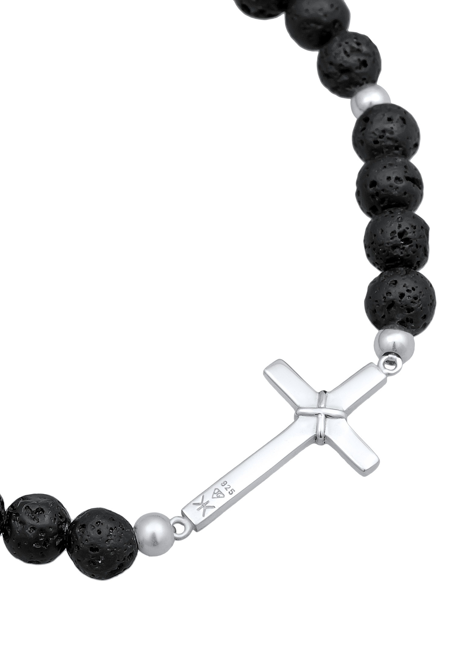 Kuzzoi Armkette »Armband Lava Perlen Schwarz Kreuz 925 Silber«