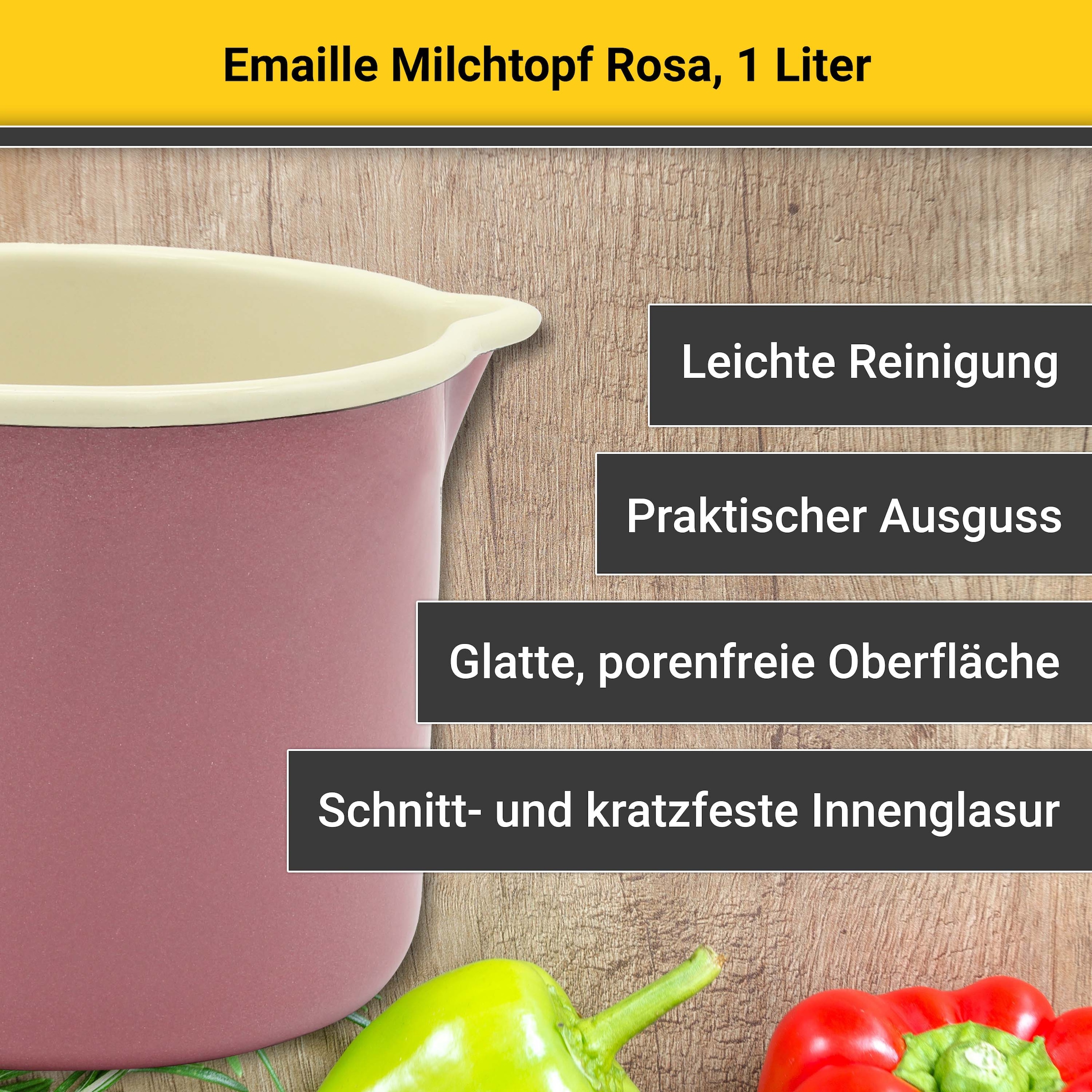 Krüger Milchtopf, Emaille, (1 tlg.), Literskala, 1 Liter, für Induktions-Kochfelder geeignet