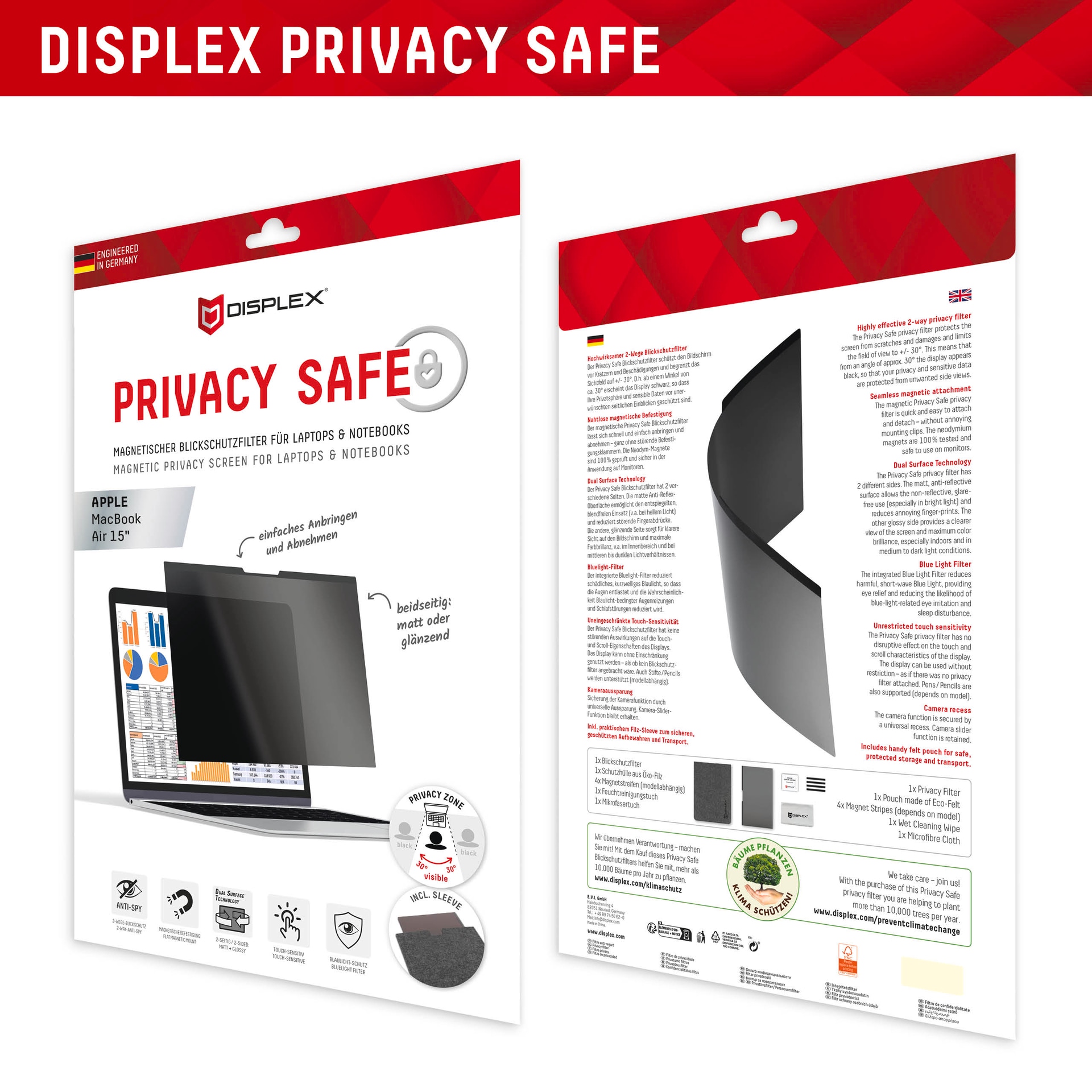Displex Displayschutzfolie »Privacy Safe Blickschutzfilter«, für Apple MacBook Air 15, Blickschutzfolie