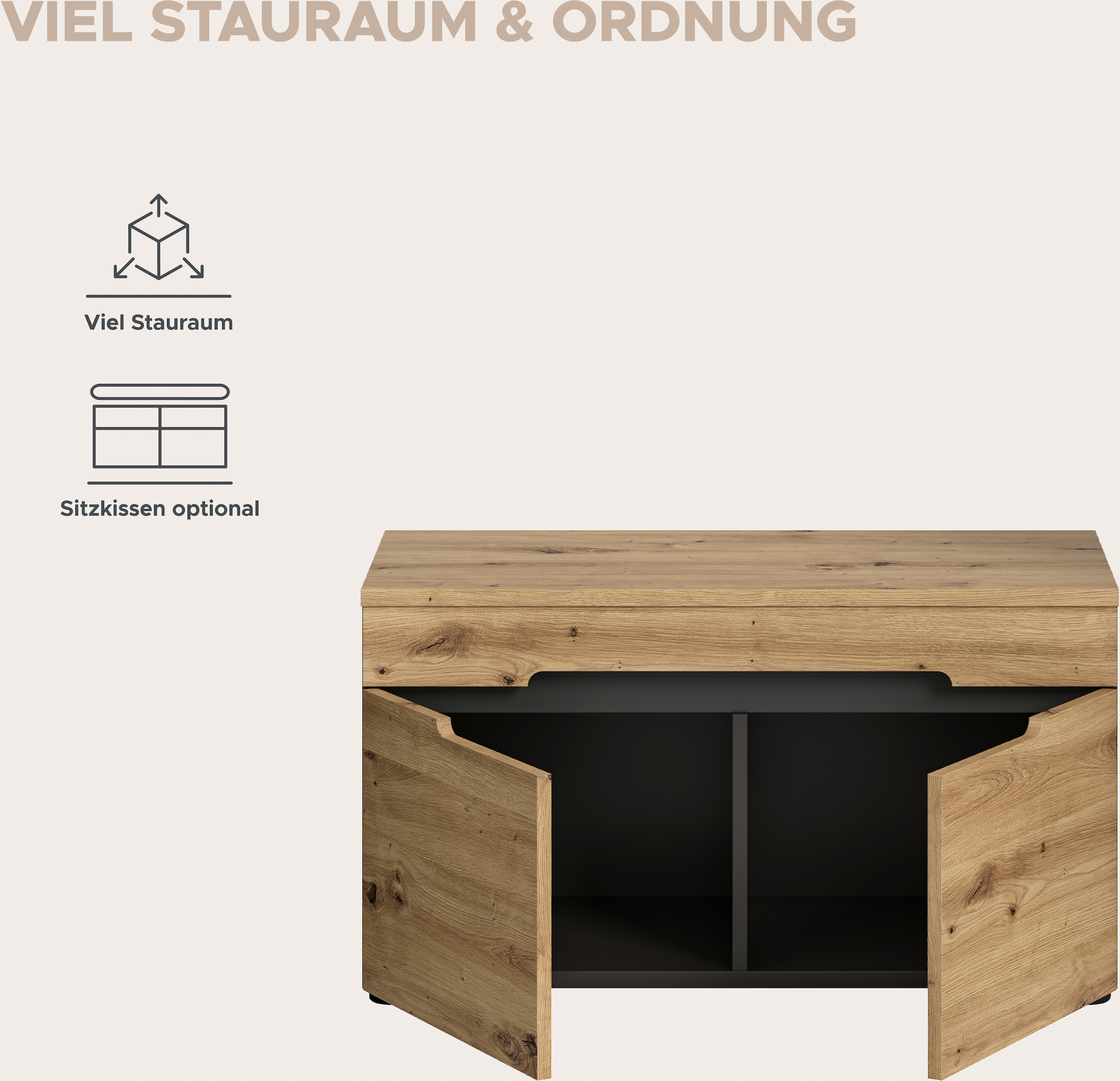 Home affaire Sitzbank »REHAT, TOPSELLER!, Breite 80cm, 2 Türen, 2 Fächer« in verschiedenen Farben erhältlich,  Garderobenbank, Flurbank, Dielenbank, Bank mit Stauraum, Bank