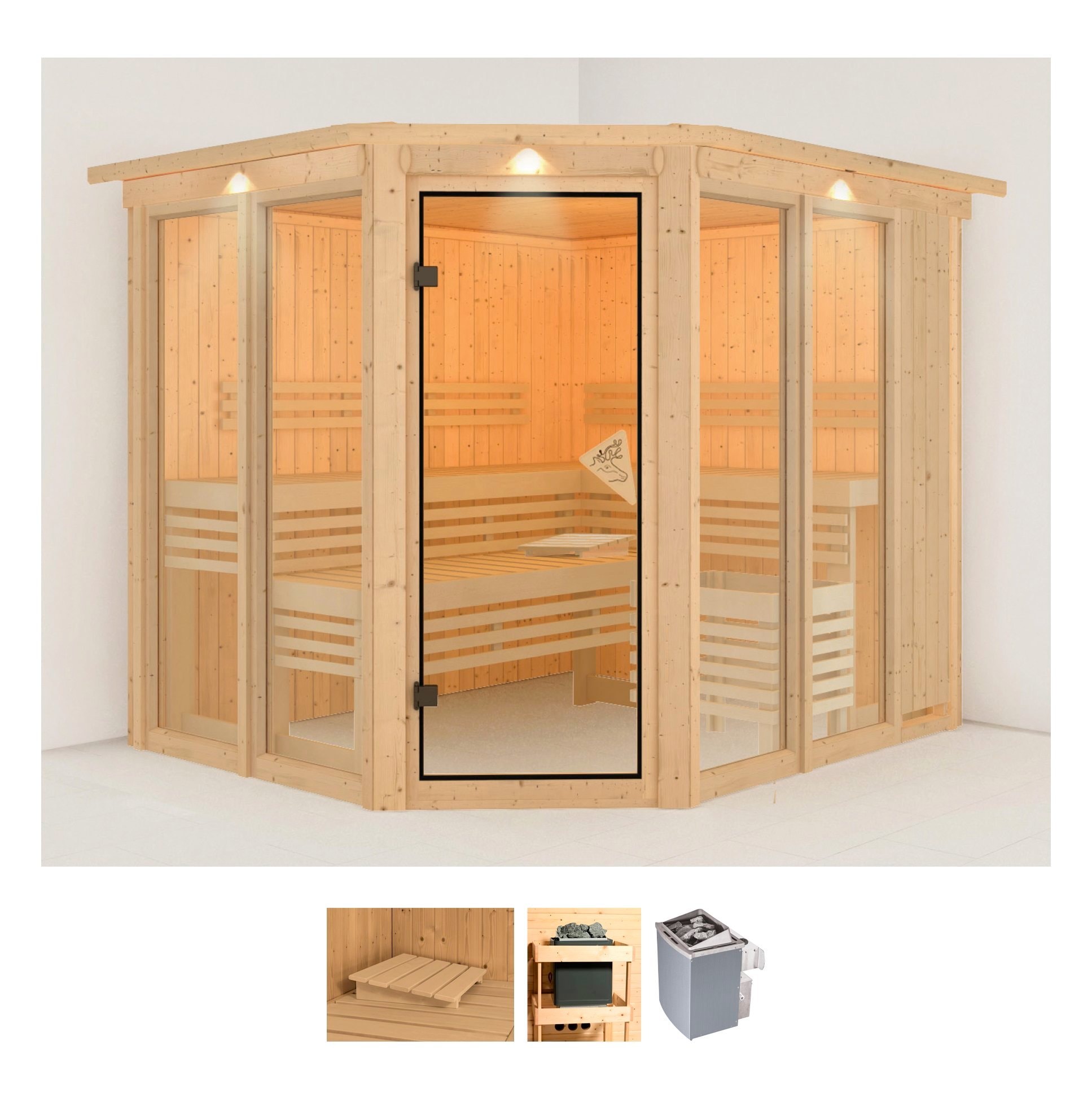 Sauna »Anike 3«, (Set), 9-kW-Ofen mit integrierter Steuerung