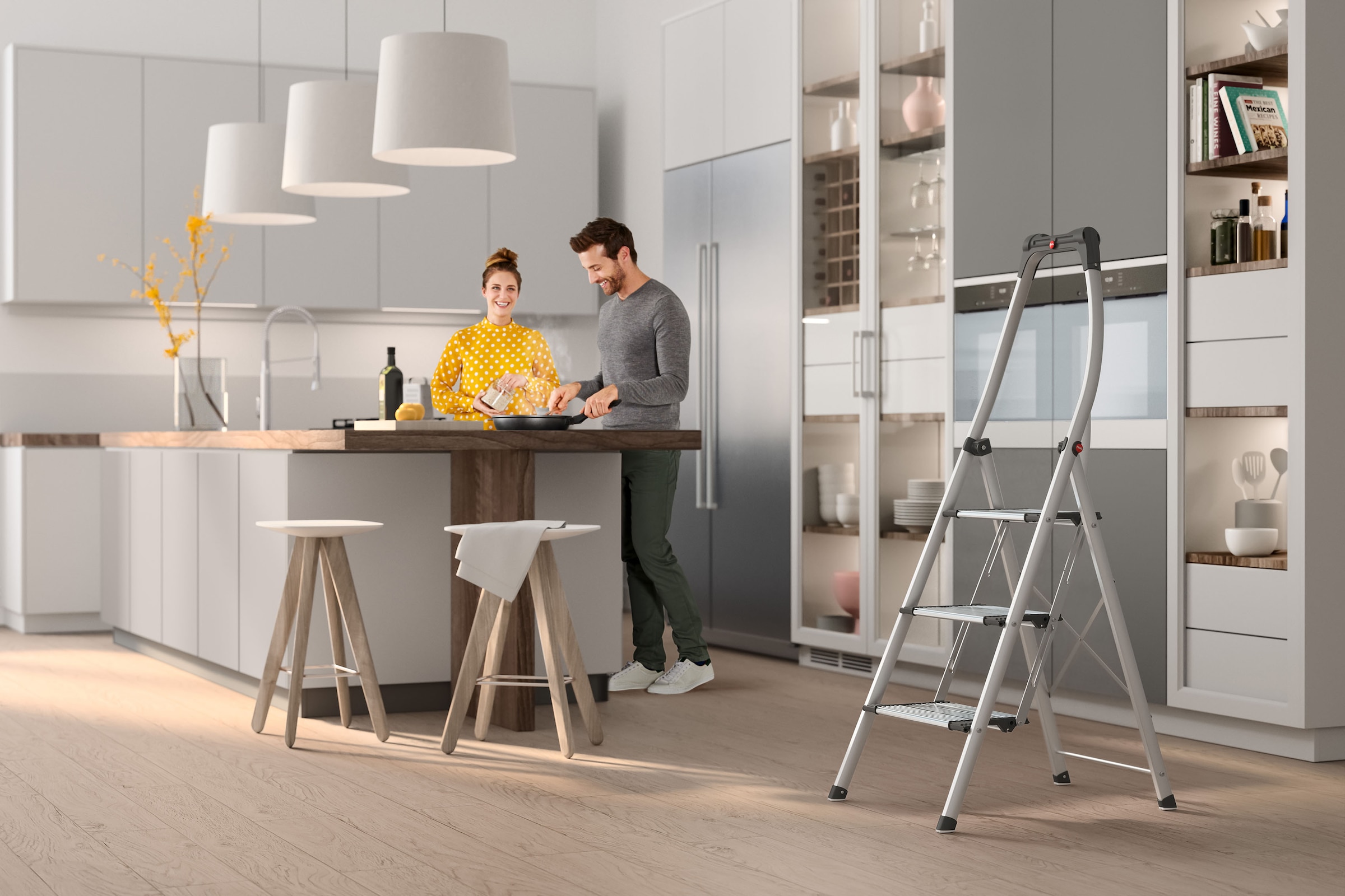 Hailo Klapptritt »Trittleiter - K100 TopLine, aus Aluminuim und Kunststoff«, (1 St., Treppenförmige Stufen-Anordnung für schienbeinschonende Nutzung), mit Treppenförmiger Stufen-Anordnung, belastbar bis max. 150 kg
