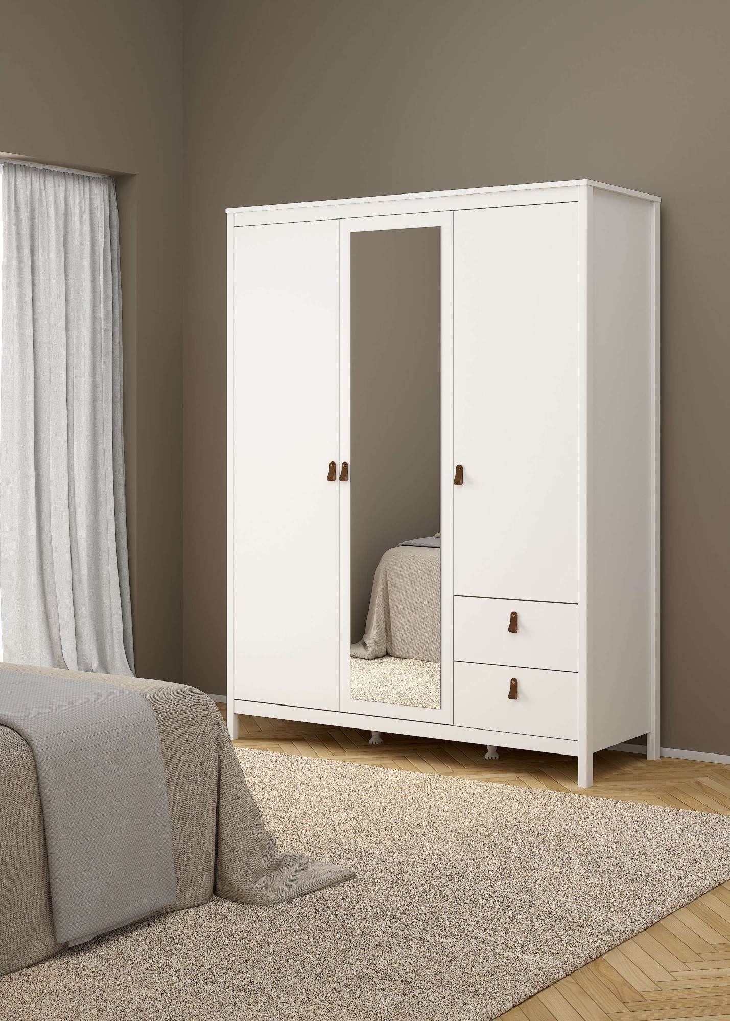 Armoire chambre MADRID AUCUNE 150x58,4x199 blanc mat 3 portes miroir