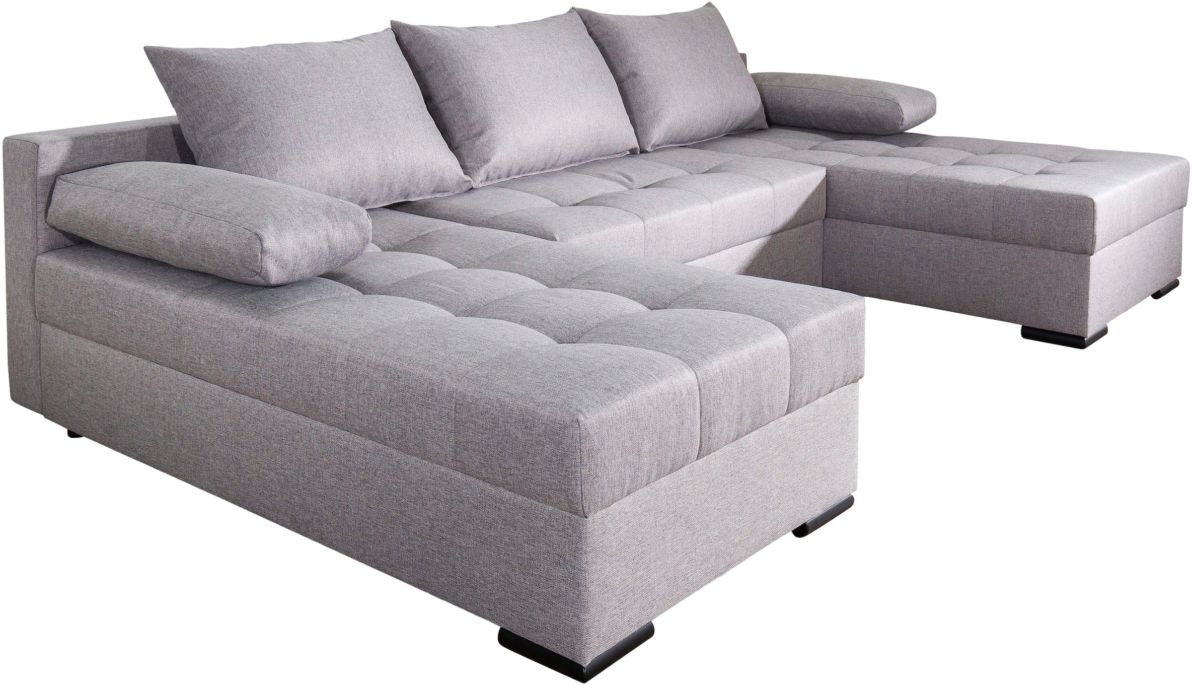 COLLECTION AB Wohnlandschaft »Josy U-Form, Breite 269 cm, Flachgewebe, Struktur, Cord & Cord/Mix«, (Cord-/Mix), inkl. Bettfunktion, Bettkasten, mit 3 gleich großen Rückenkissen