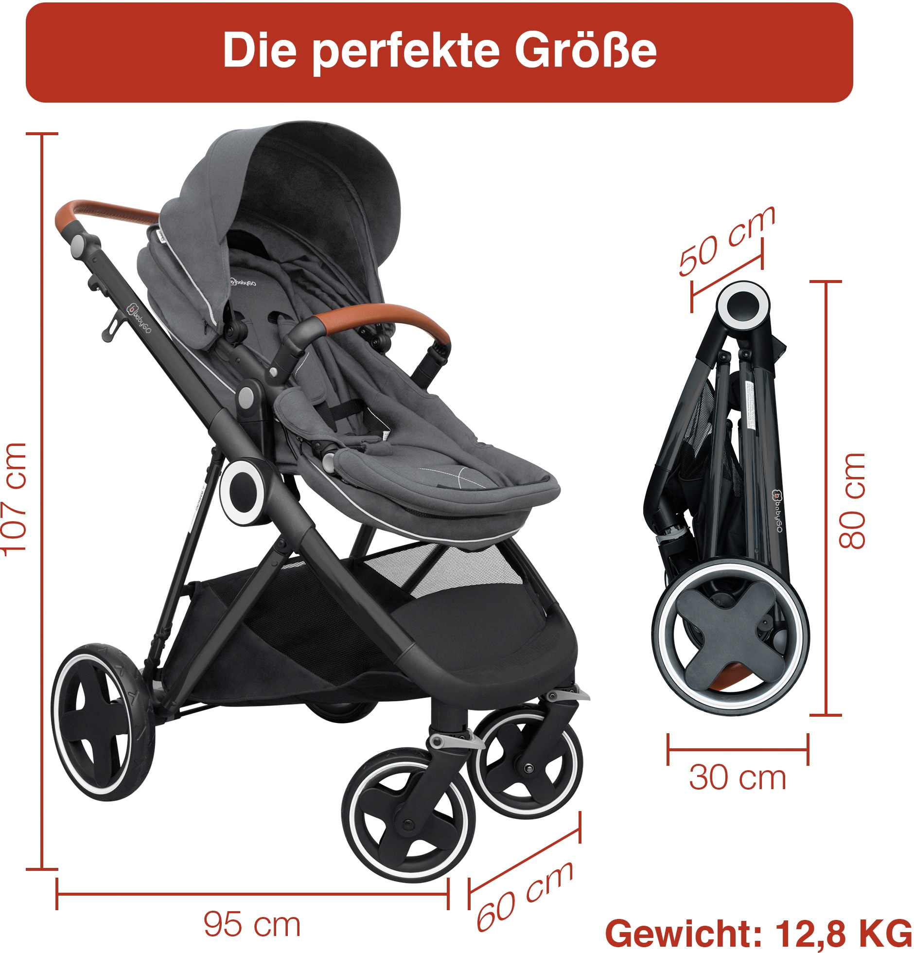 BabyGo Kombi-Kinderwagen »Halime 3in1«, inklusive Babywanne, Babyschale, Regenhaube & Wickeltasche