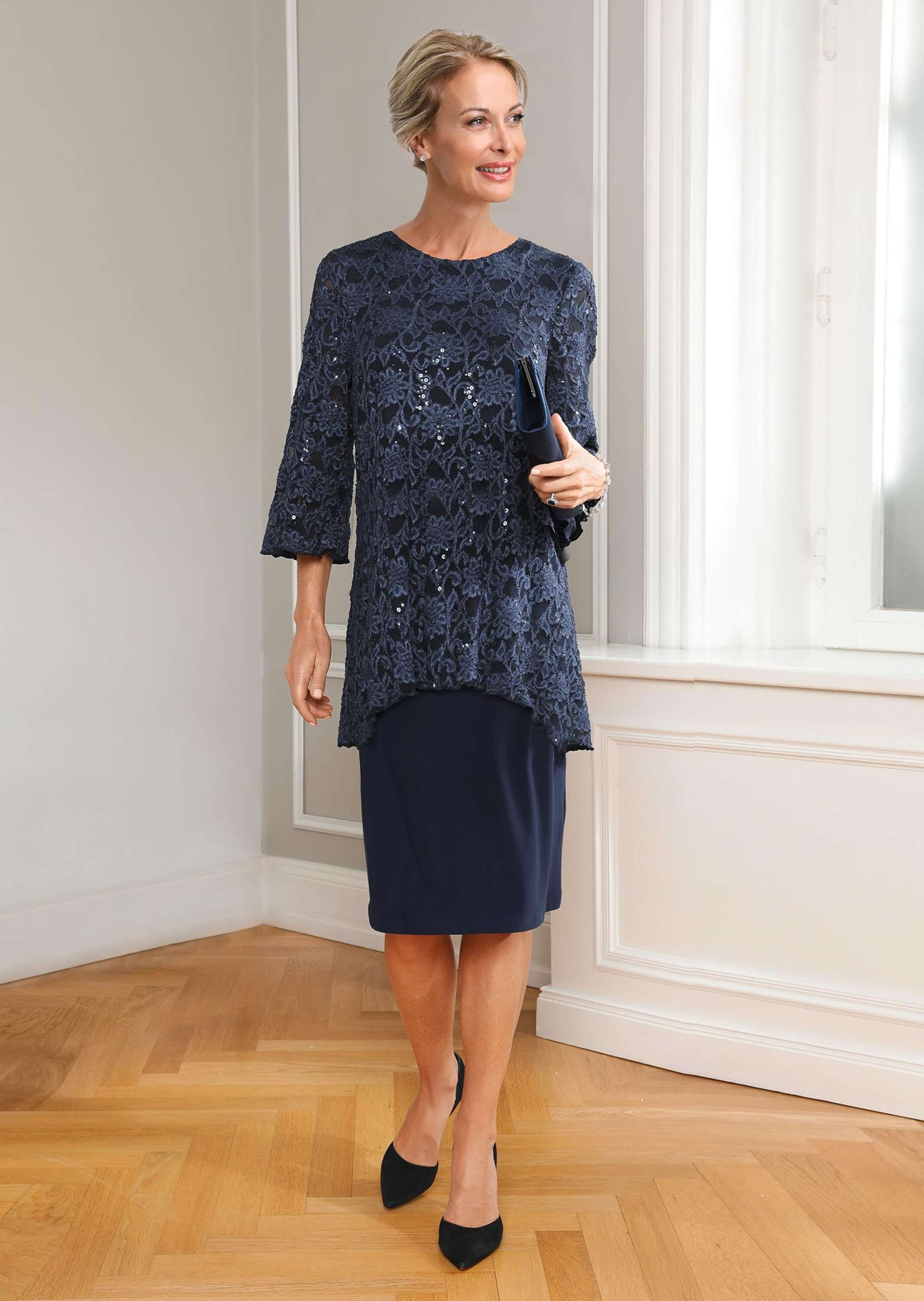 GOLDNER Etuikleid »Kleid mit feinem Spitzenüberwurf«