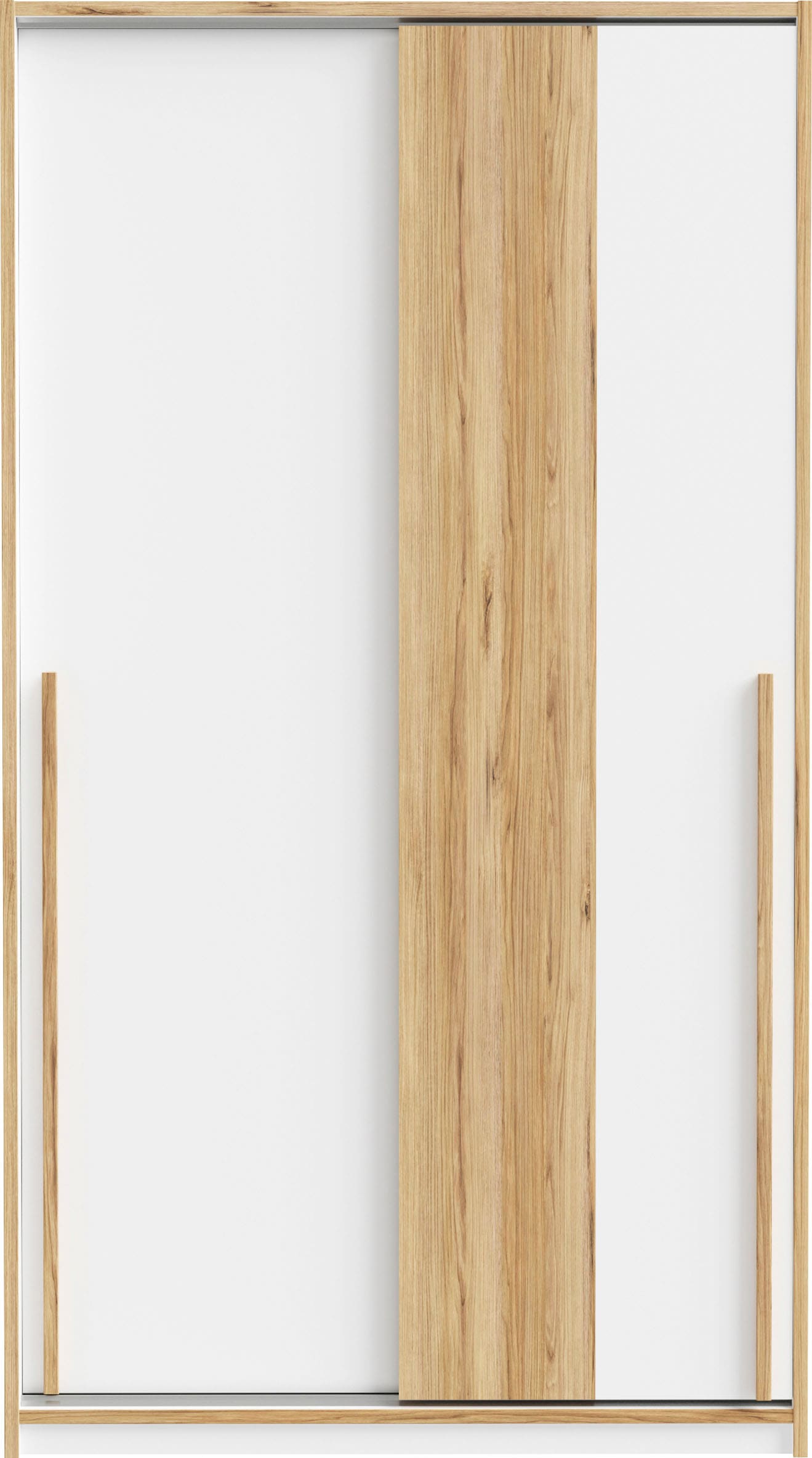 FORTE Schwebetürenschrank »Skandinavisches Design, Holzoptik kombiniert mit Weiß«, (B/H/T ca. 119/215/57cm), ideal für kleine Räume, passend zum Schrankbett, 2 Einlegeböden