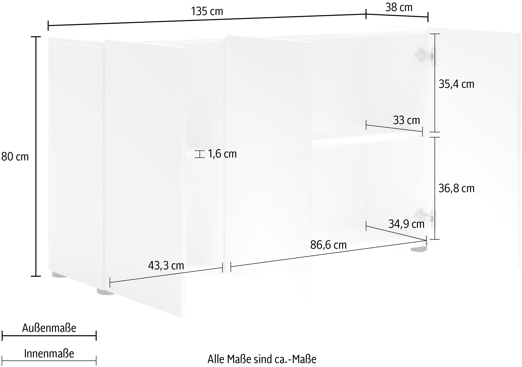 INOSIGN Sideboard »Mister«, Kommode, komplett Hochglanz lackiert, Breite 135cm