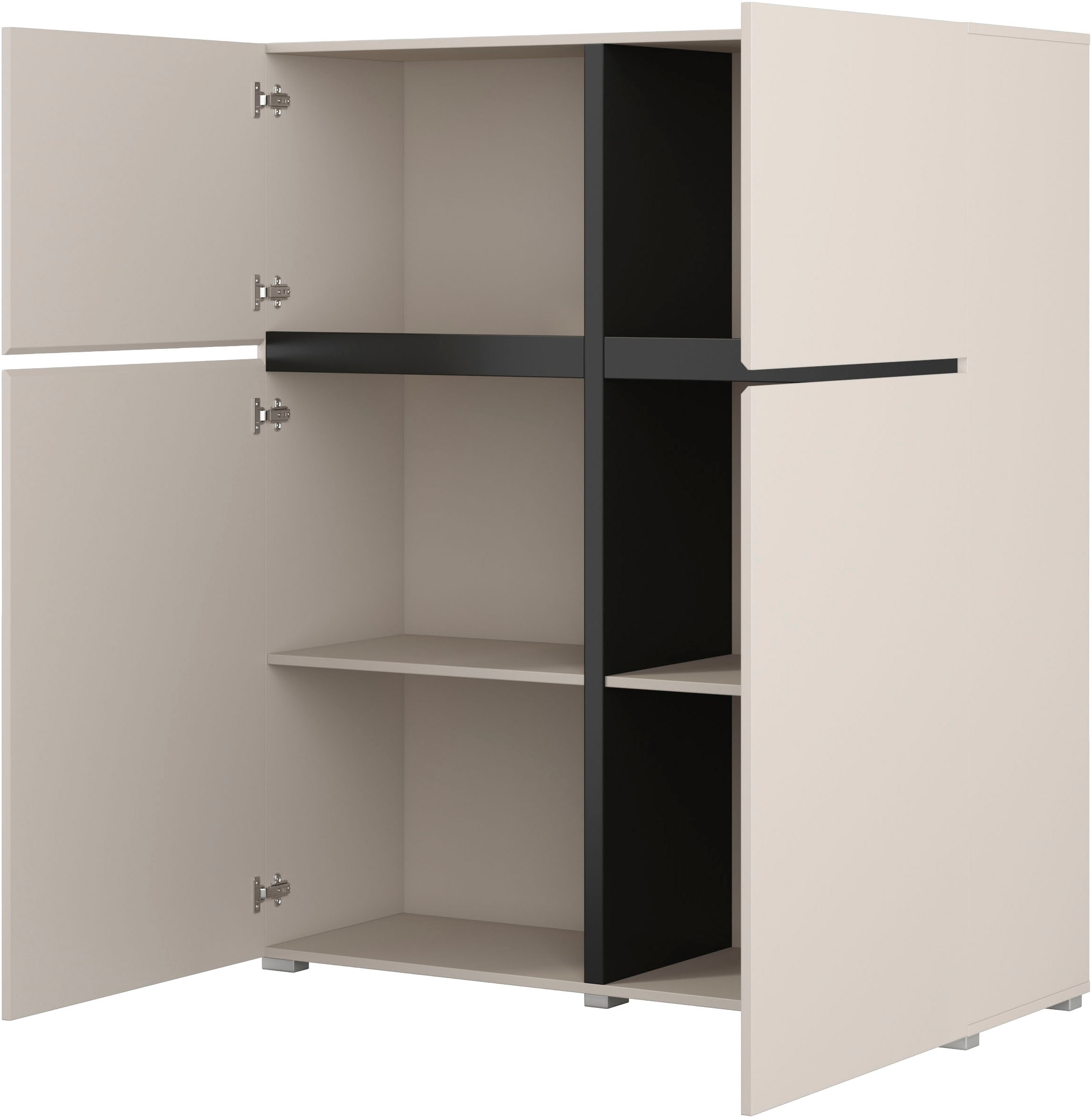 OTTO home Hochkommode »Cross,Breite 119,5 cm, moderne grifflose Hochkommode mit 4 Türen« Hochschrank mit viel Stauraum, Einlegeböden verstellbar