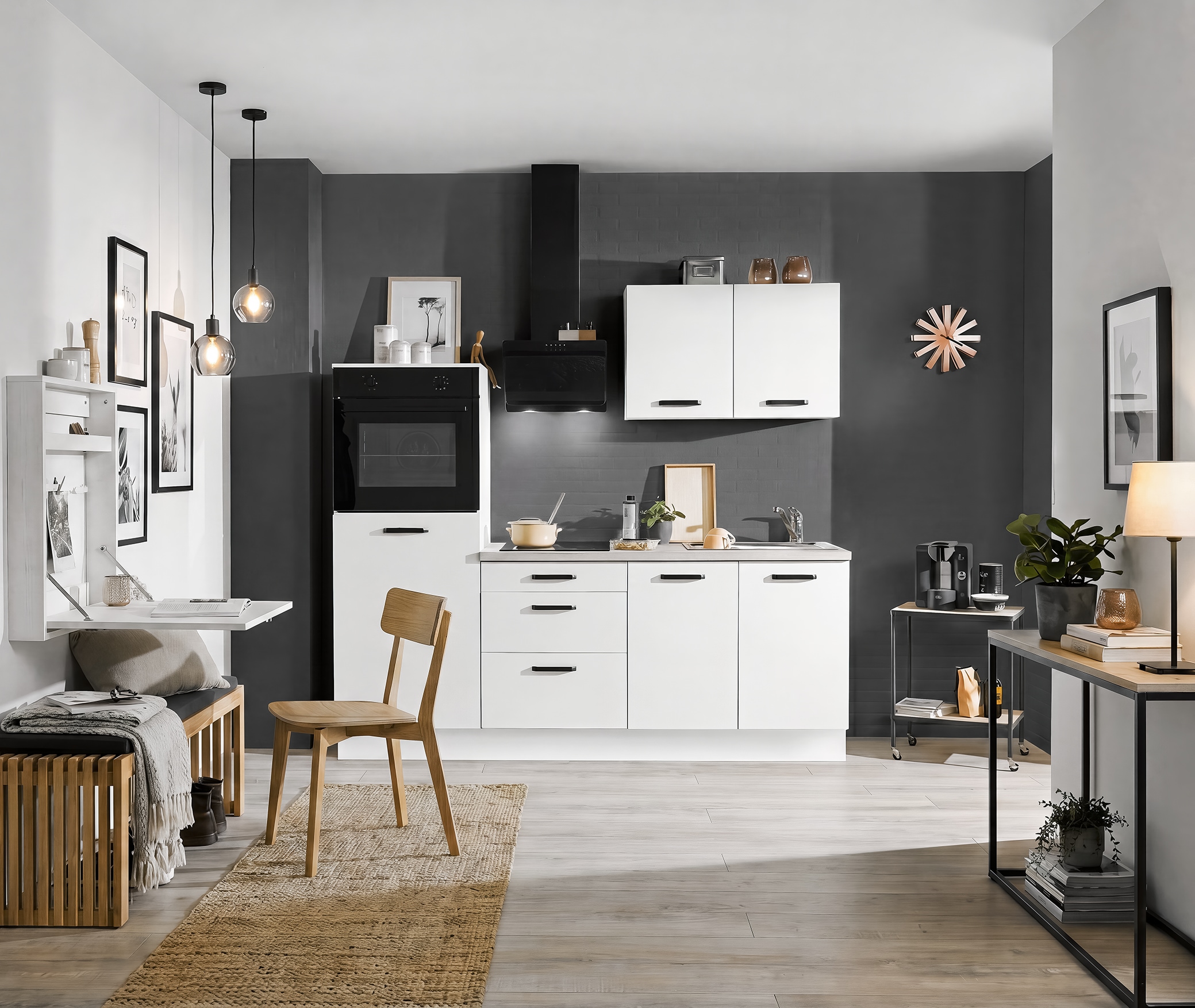 wiho Küchen Küchenzeile »Compact: Kleines Format, große Ausstattung, optional mit E-Geräten« Variante ohne Kühlschrank, Breite 210 cm
