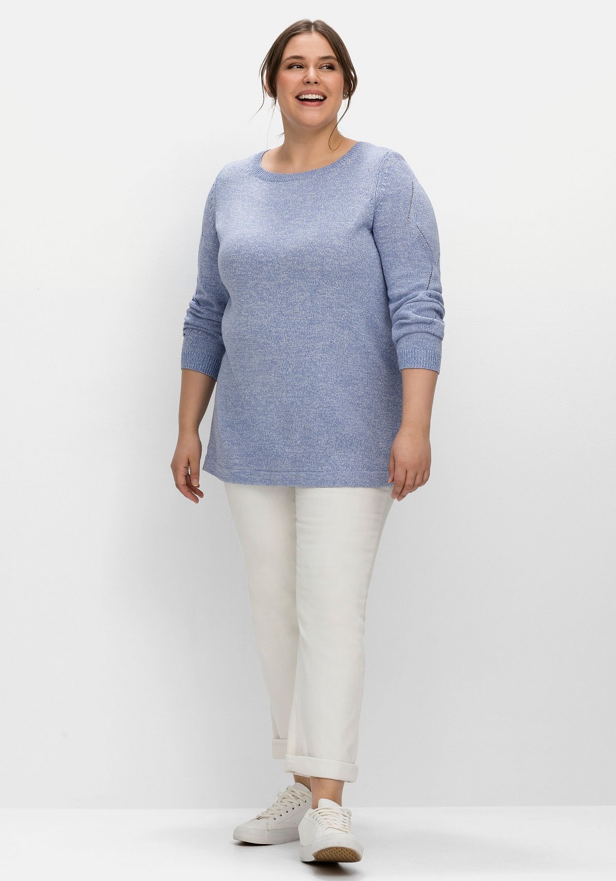 Sheego Strickpullover »Pullover mit Ajourmuster am Ärmel«, mit Ajourmuster am Ärmel