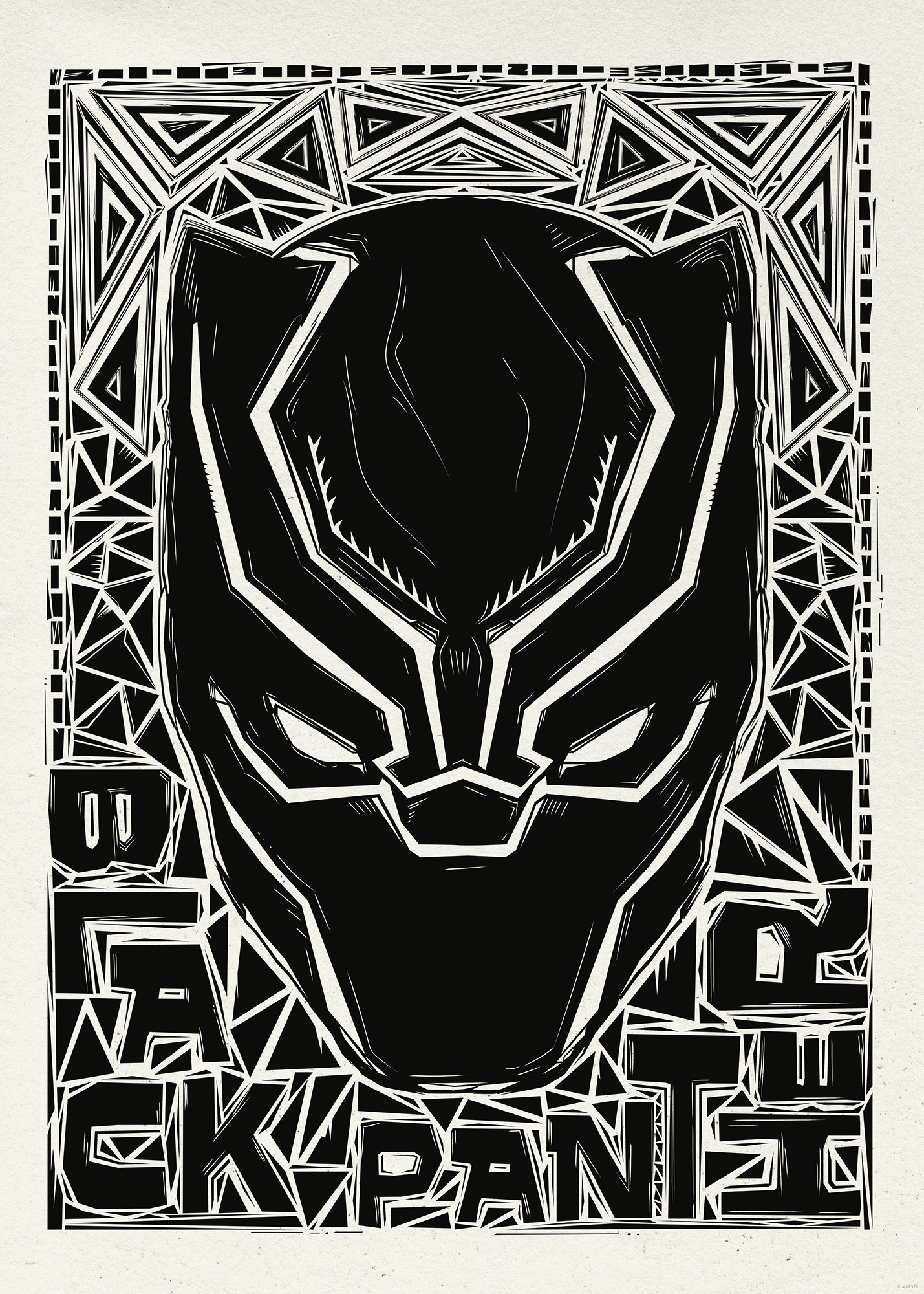Komar Wandbild »Marvel Black Panther Lino-Cut Helmet« Disney Set, 1 Stk. tlg. 50 x 70 cm (Breite x Höhe) - Kinderzimmer, Dekoration