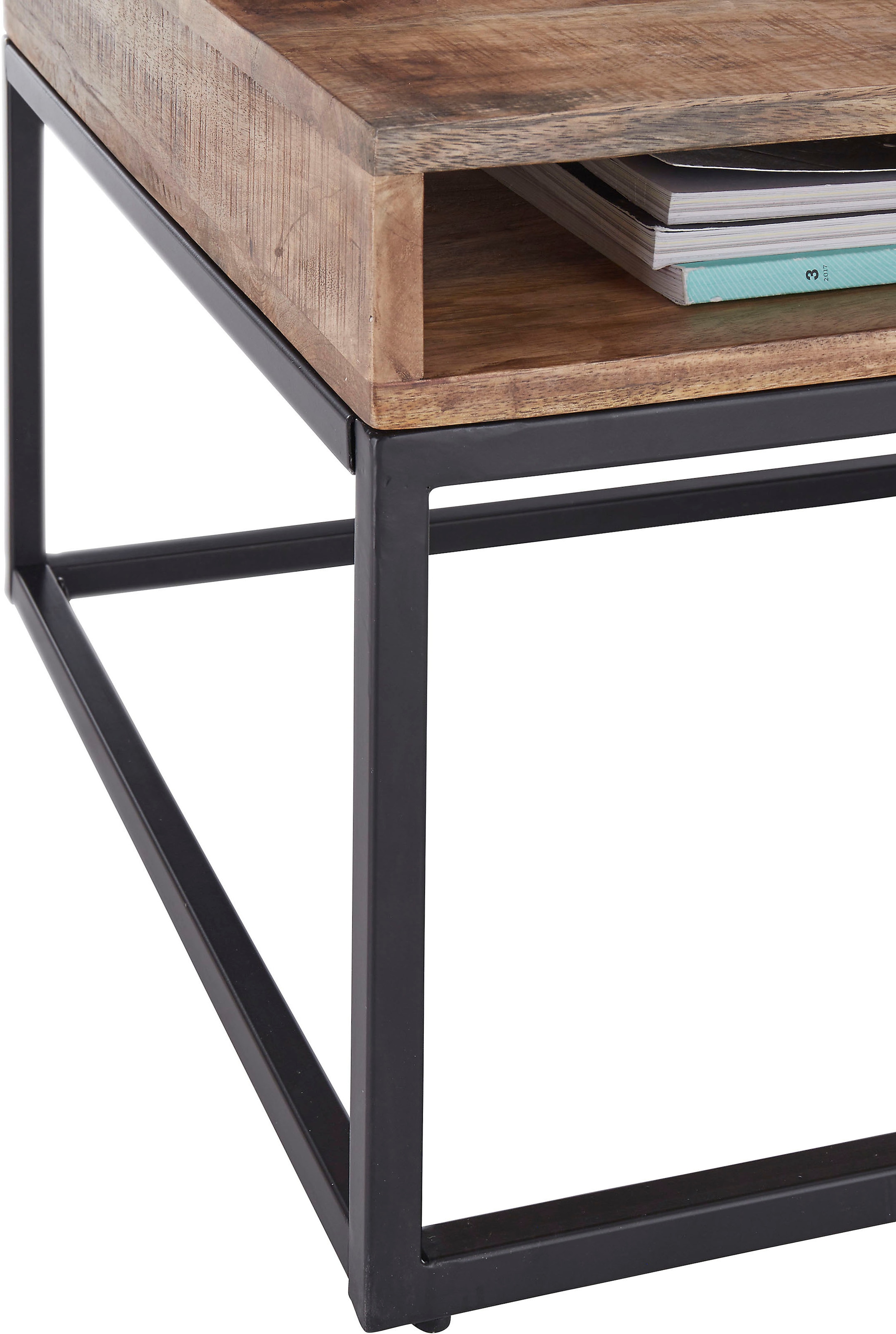 Stolkom Couchtisch »ALISON« Massivholz mit Schublade, Tisch im Industrial Style