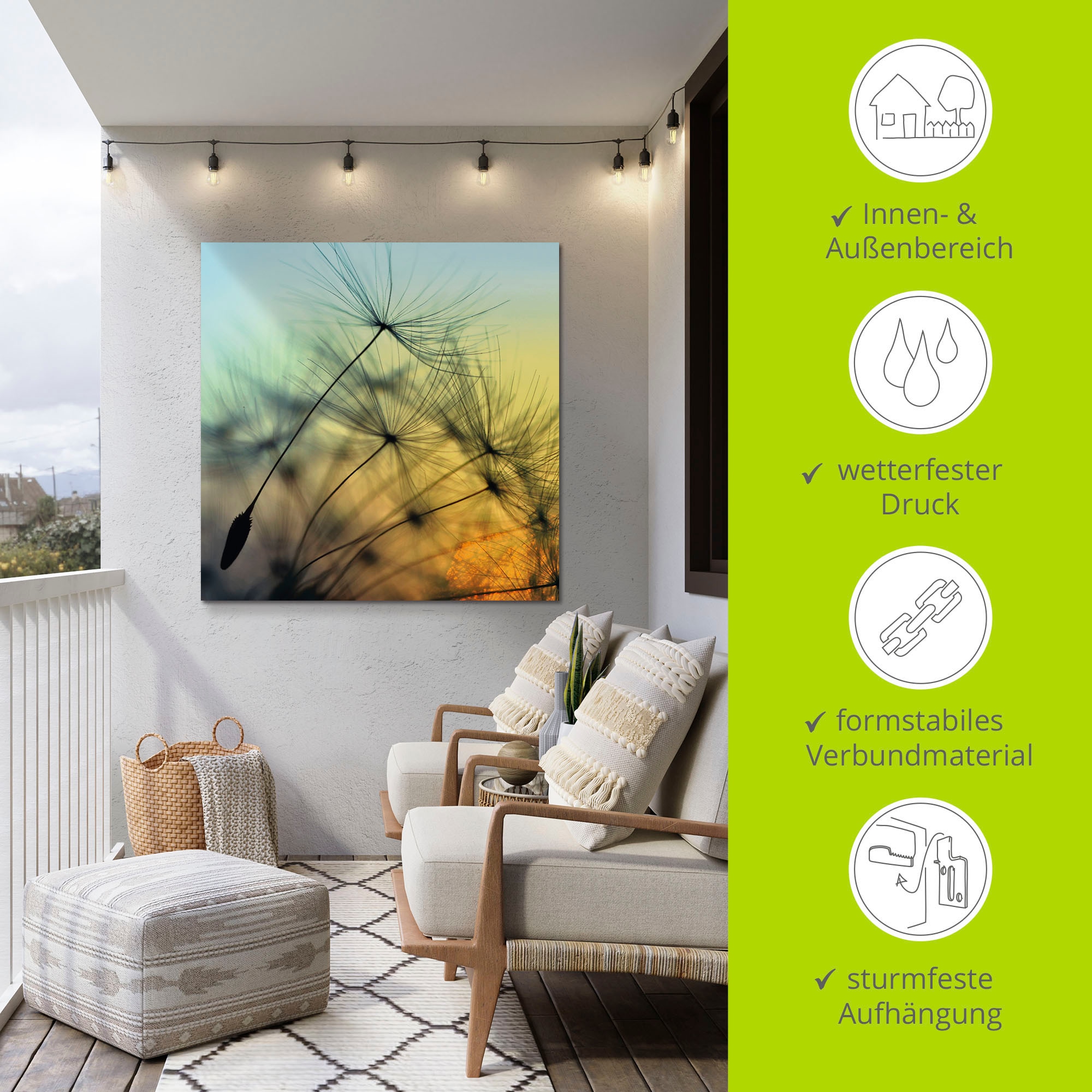Artland Wandbild »Goldener Sonnenuntergang und Pusteblumen« Blumen 1 Stk. tlg. als Alubild, Outdoorbild, Leinwandbild, Poster, Wandaufkleber