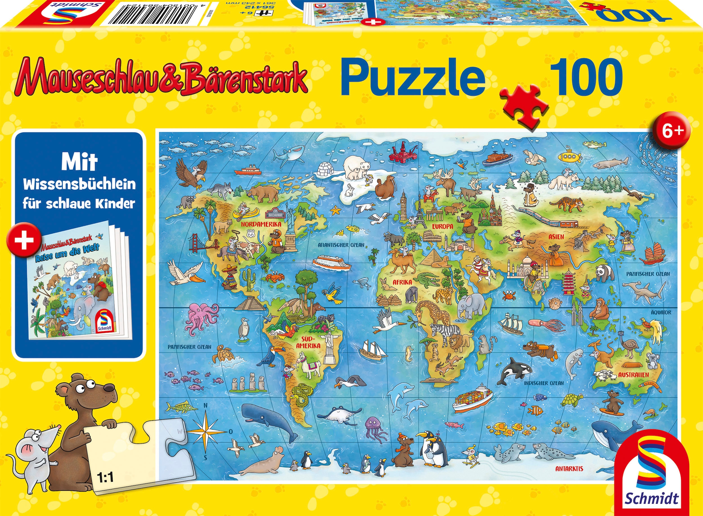 Puzzle »Mauseschlau & Bärenstark, Reise um die Welt«, mit Wissensbüchlein; Made in Europe