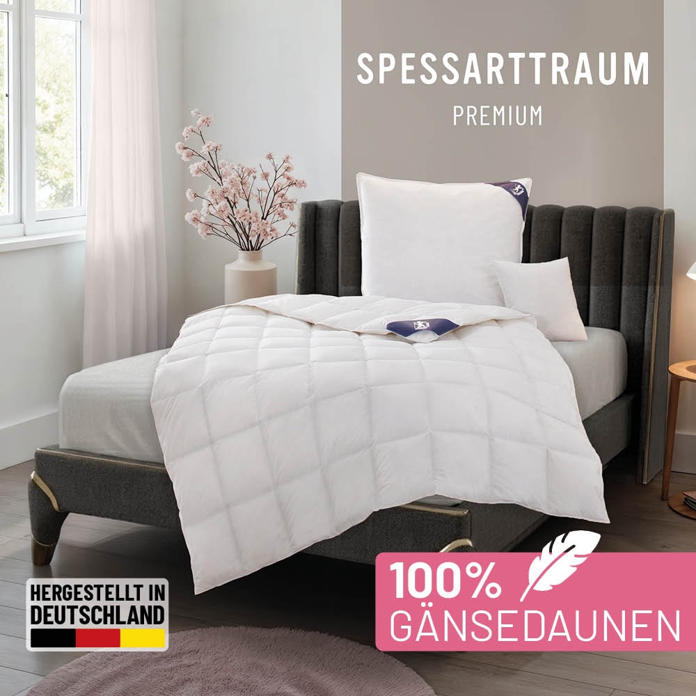 SPESSARTTRAUM Gänsedaunenbettdecke "Premium****, hergestellt in Deutschland, Bettdecken für Sommer, Winter" leicht Füllung 100% Gänsedaunen, Klasse 1, Downpass zertifiziert 1 Stk. tlg. 4 Wärmeklassen & 5 Größen, Bestseller