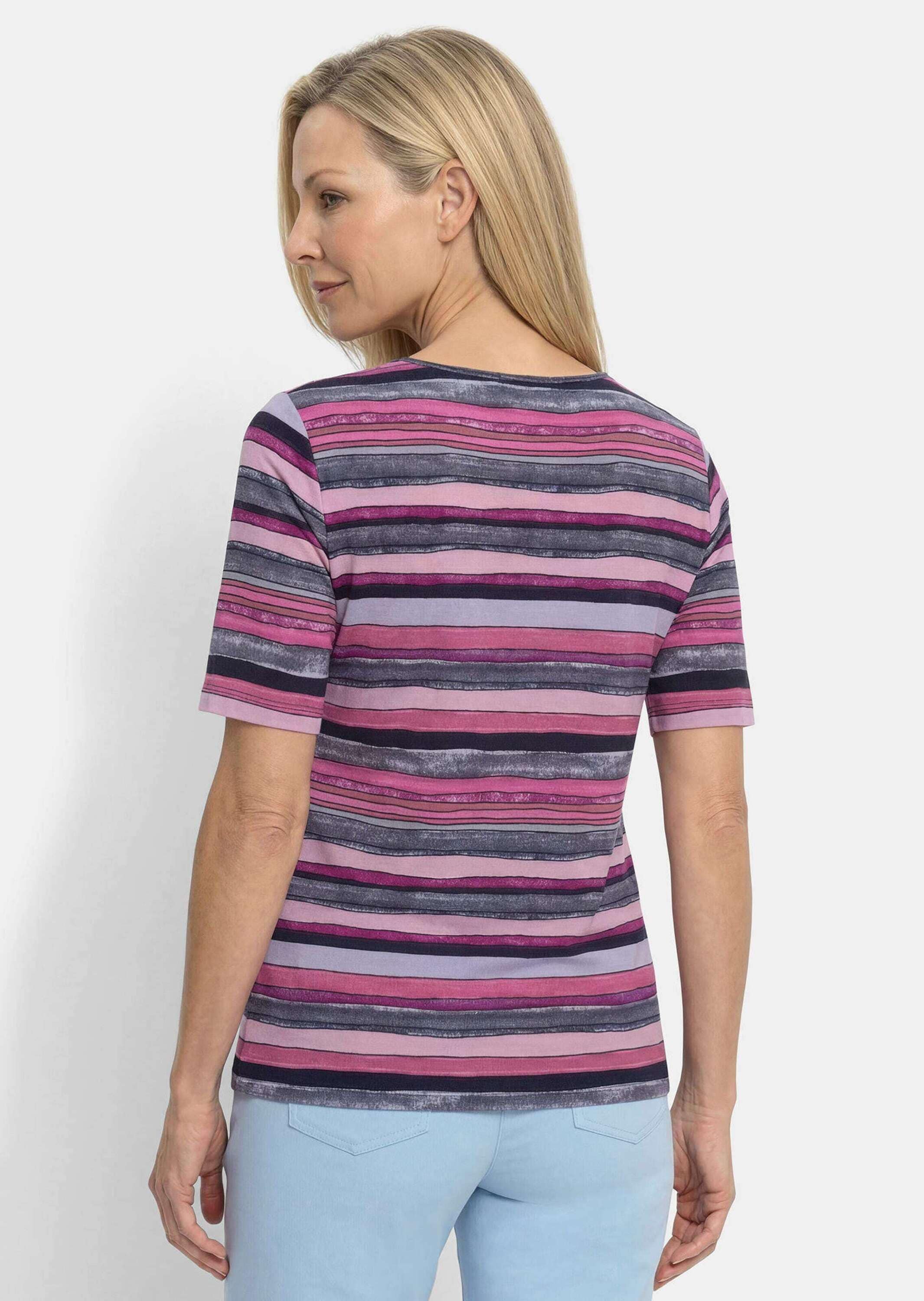 GOLDNER Kurzarmshirt »Baumwollshirt mit künstlerischem Streifendessin« stretchbequemer Viskosejersey