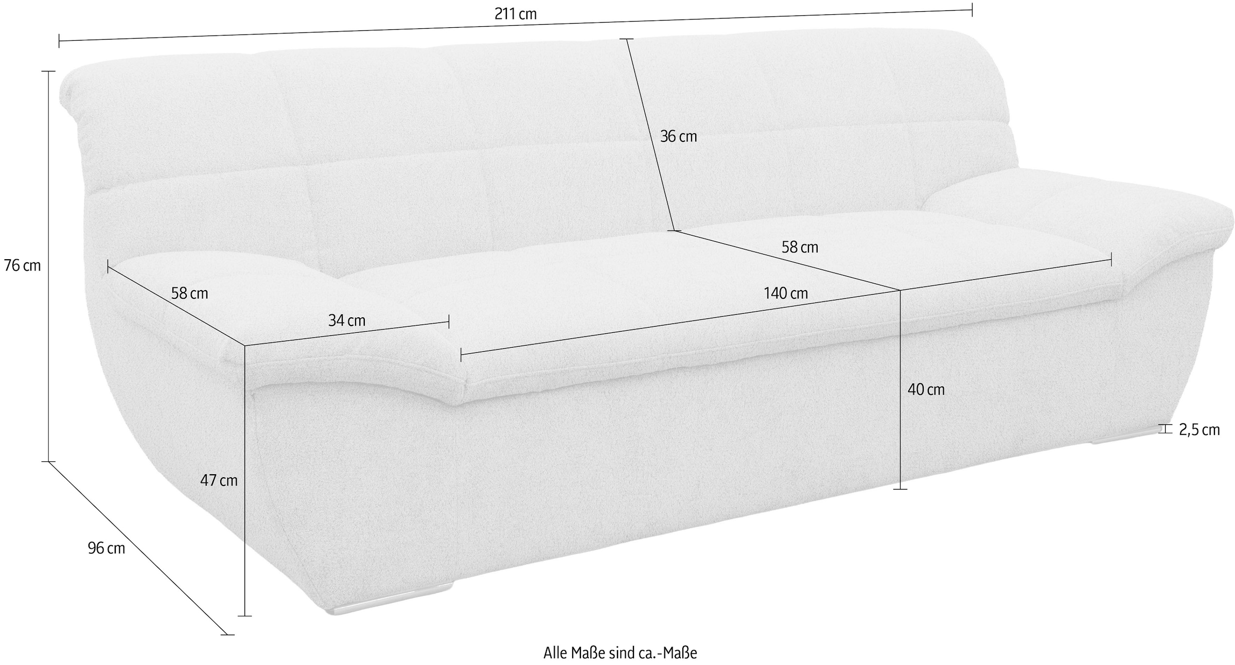 OTTO home 2-Sitzer »Salltum 211 cm breit, formschön, komfortabel« mit Ziernähen in Rücken und im Sitz, pflegeleichter Bezug