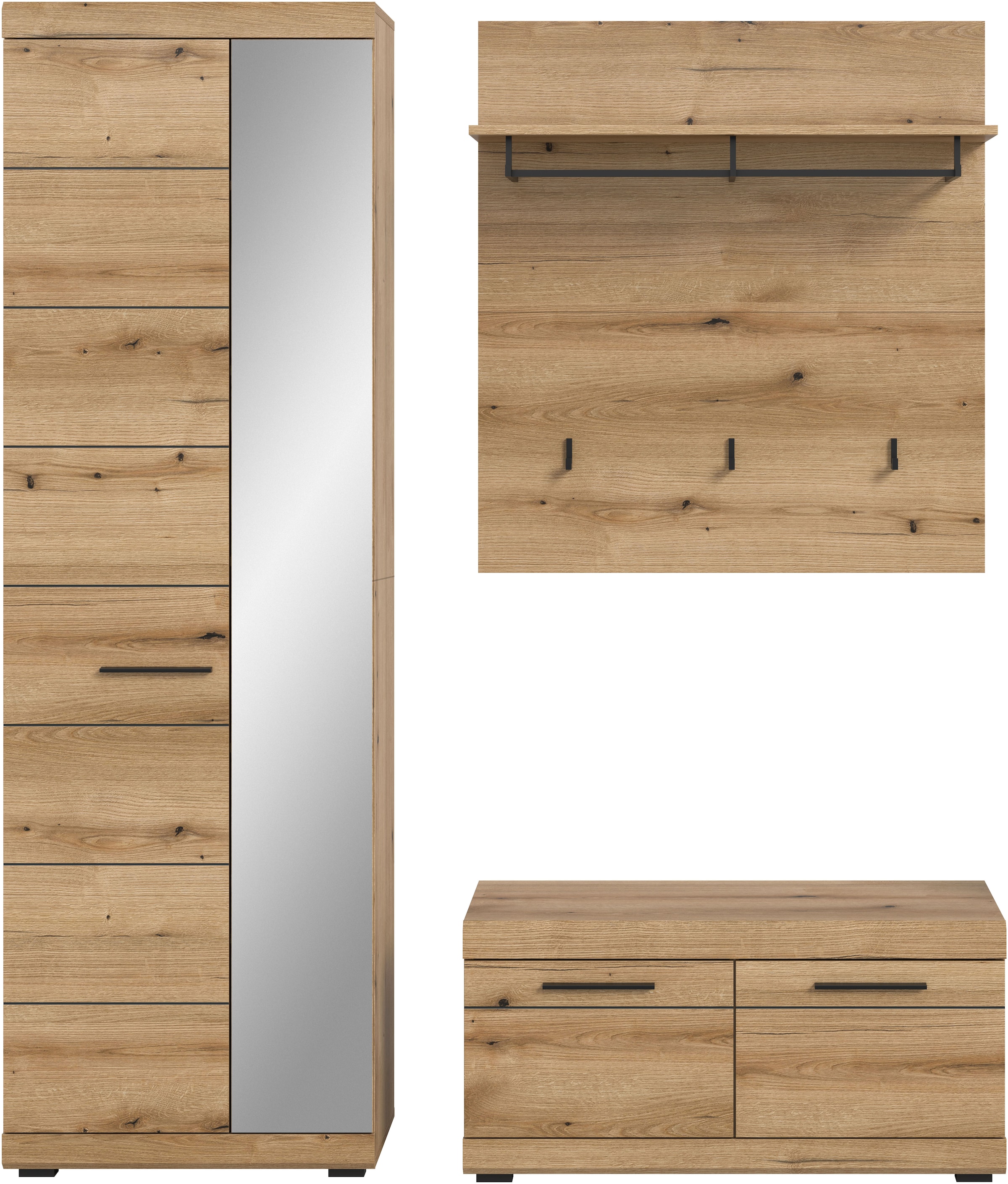 INOSIGN Garderoben-Set »SIENA, Breite 167 cm, 3-teiliges Set, individuell stellbar« Komplett-Set, bestehend aus: Garderobenschrank, Sitzbank und Garderobenpaneel, 3 Stk. tlg.