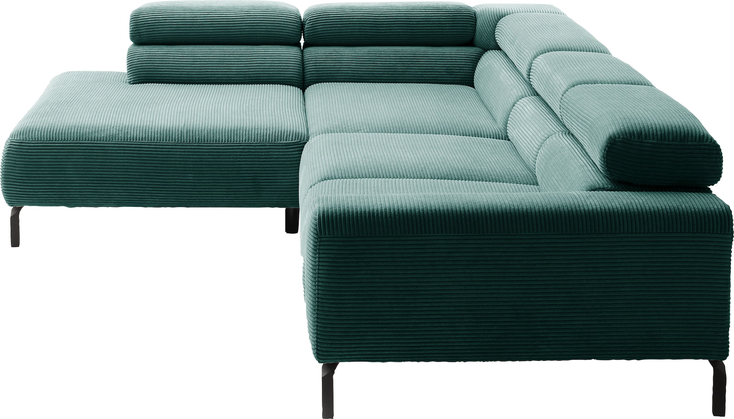 Places of Style Ecksofa »Antonelli, L-Form, inkl. Kopfteilverstellung, Breite 312 cm«, ohne Sitztiefenverstellung, in Cord, grün
