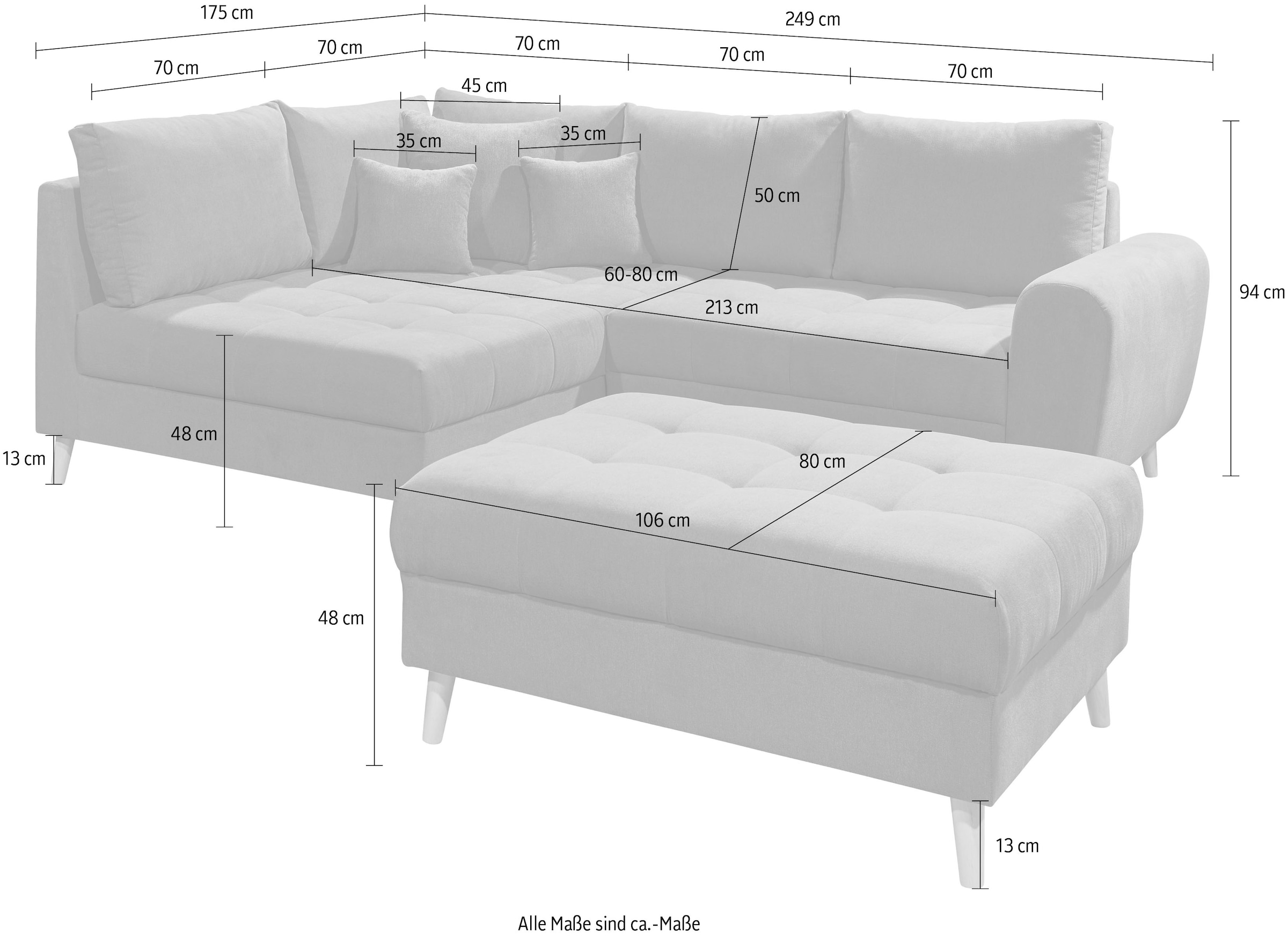 ED EXCITING DESIGN Ecksofa »Alice L-Form« mit Hocker & 3 Zierkissen