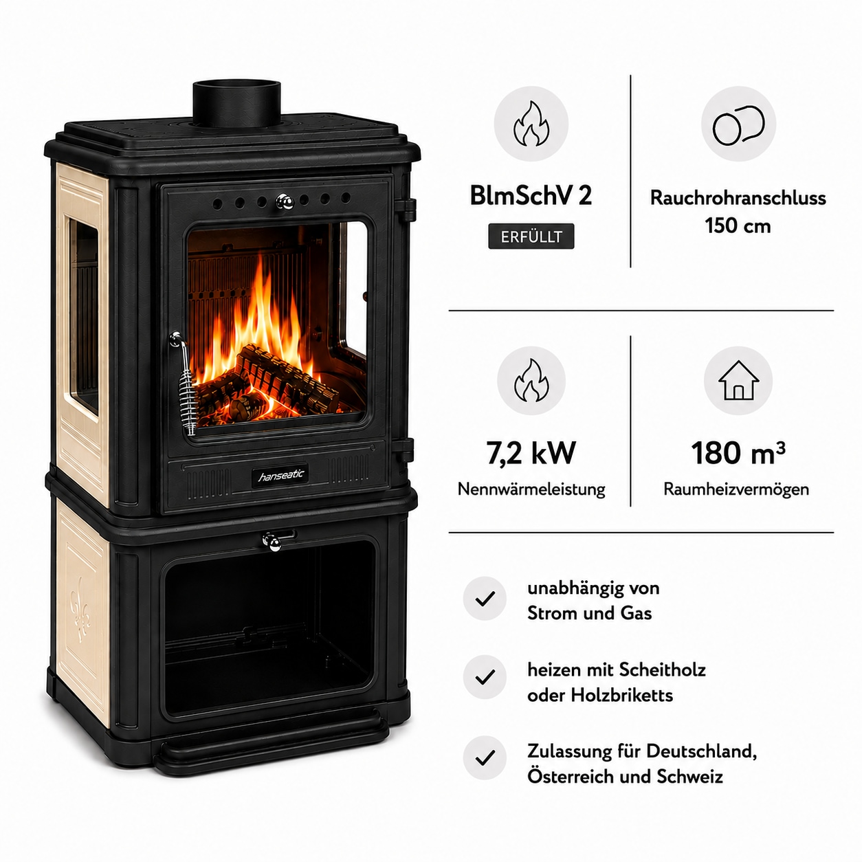 Hanseatic Kaminofen »Mars Beige« Großer Feuerraum