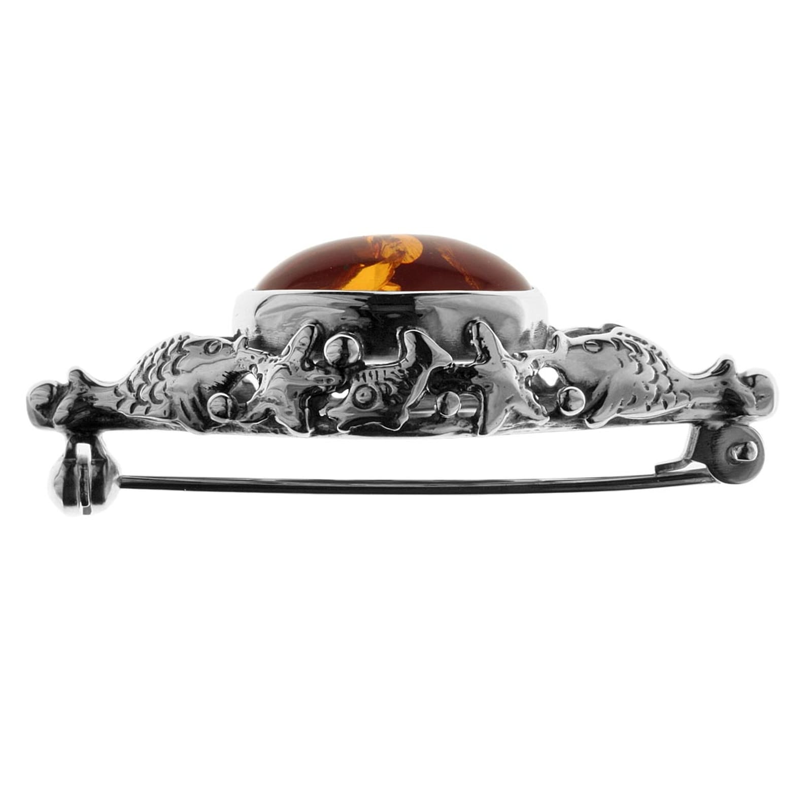 OSTSEE-SCHMUCK Brosche »- Fischland 43x18 mm - Silber 925/000 - Bernstein«