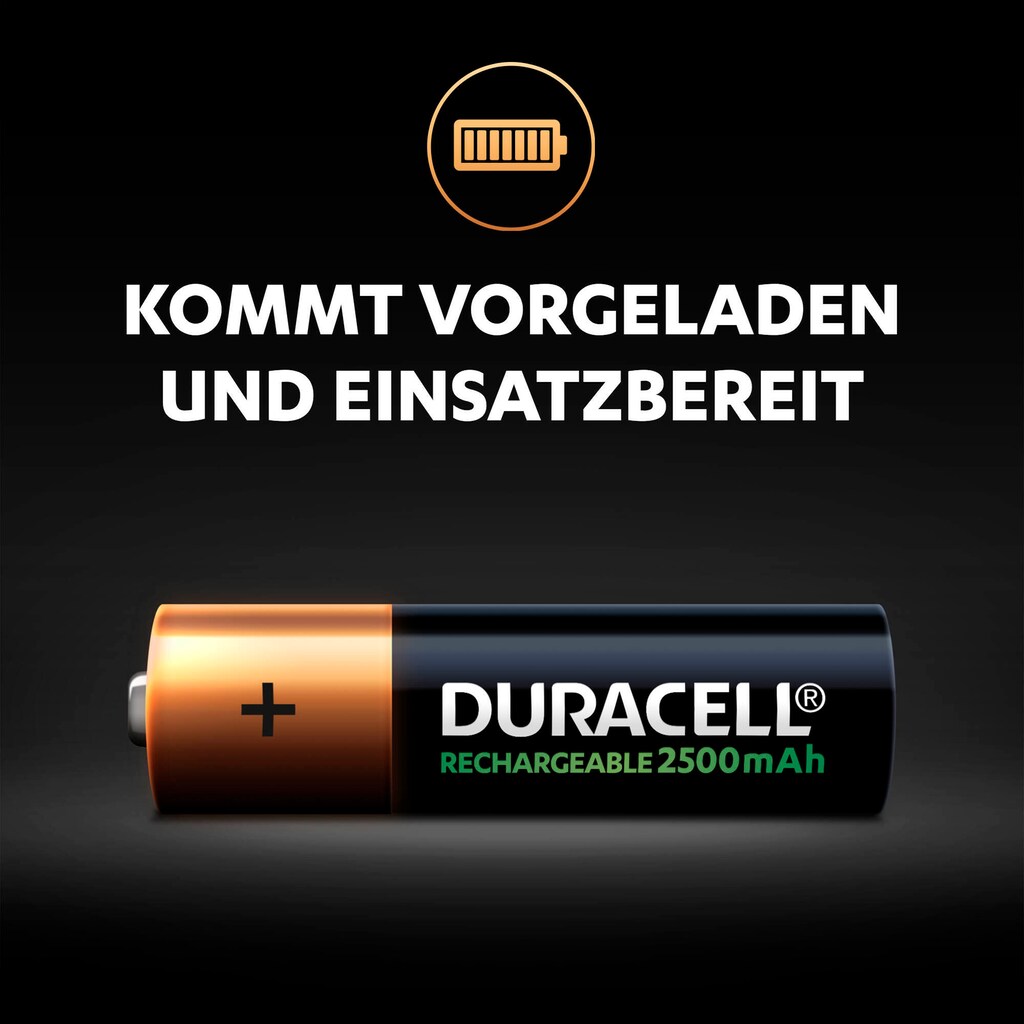 Duracell Akkupacks »2er Pack Rechargeable AA 2500mAh«, Mignon, 2500 mAh, 1,2 V