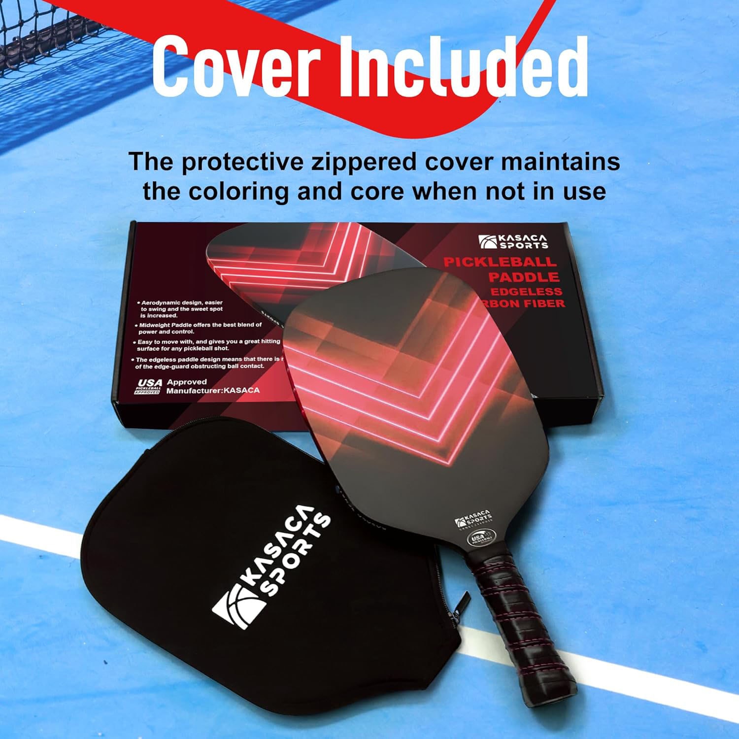 KASACA Pickleballschläger »Pickleball-Schläger Aero Spike Carbon«, (Set, 2 tlg., Schläger & Schutzhülle)