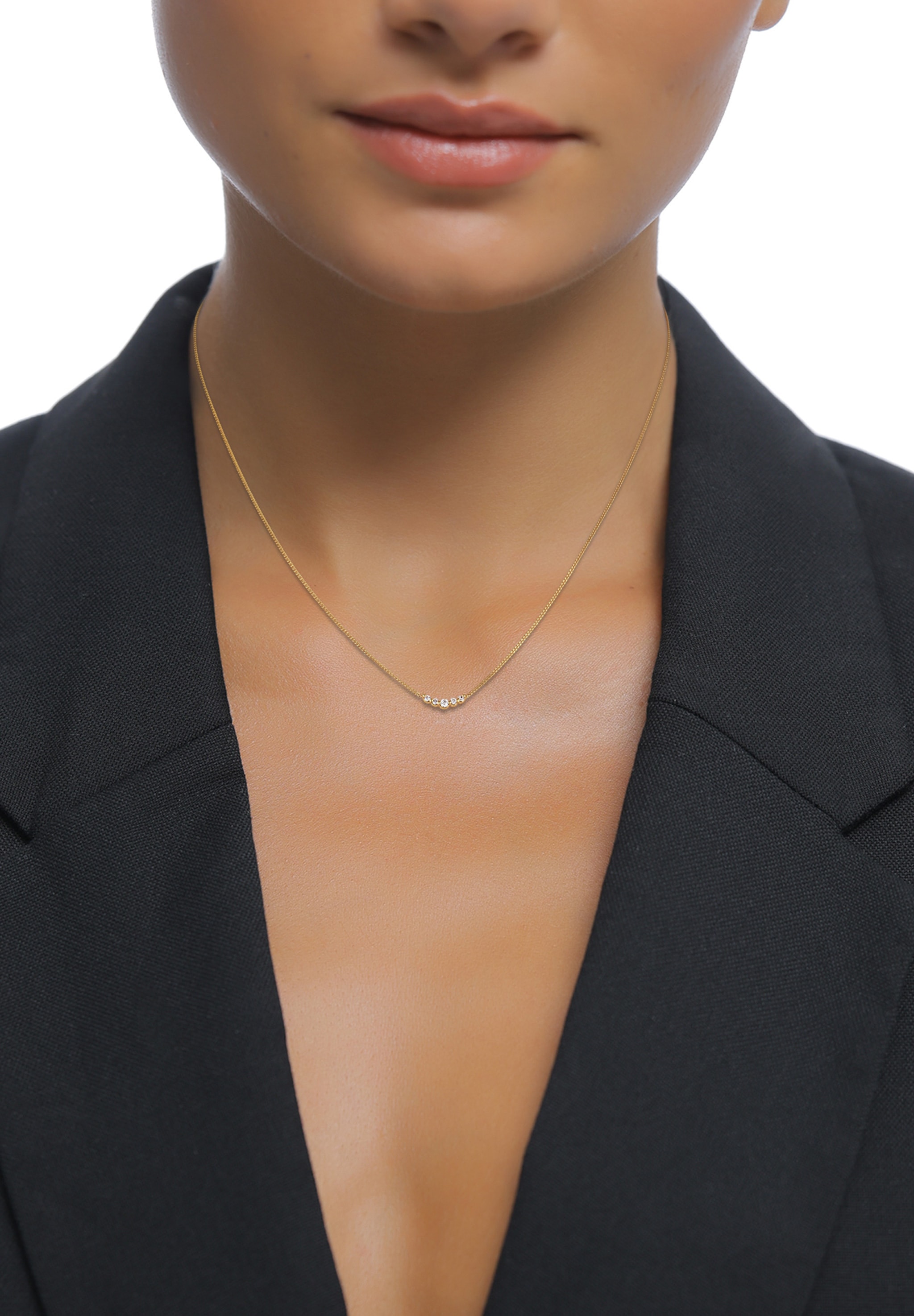 Elli DIAMONDS Silberkette »Halskette Diamant Weiß Brillantschliff (0.09 ct) 585 Gelbgold«