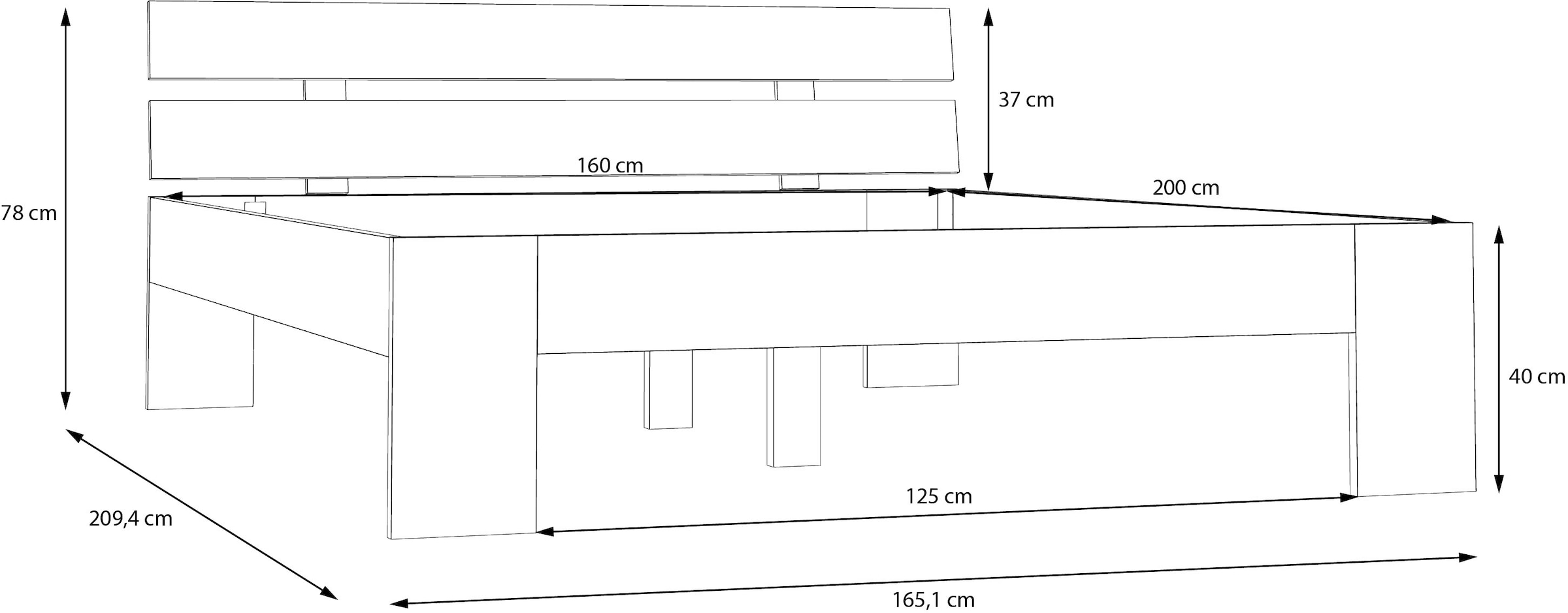 FORTE Bettgestell »Ingalil«, B/H/T 165,1/78/209,4 cm