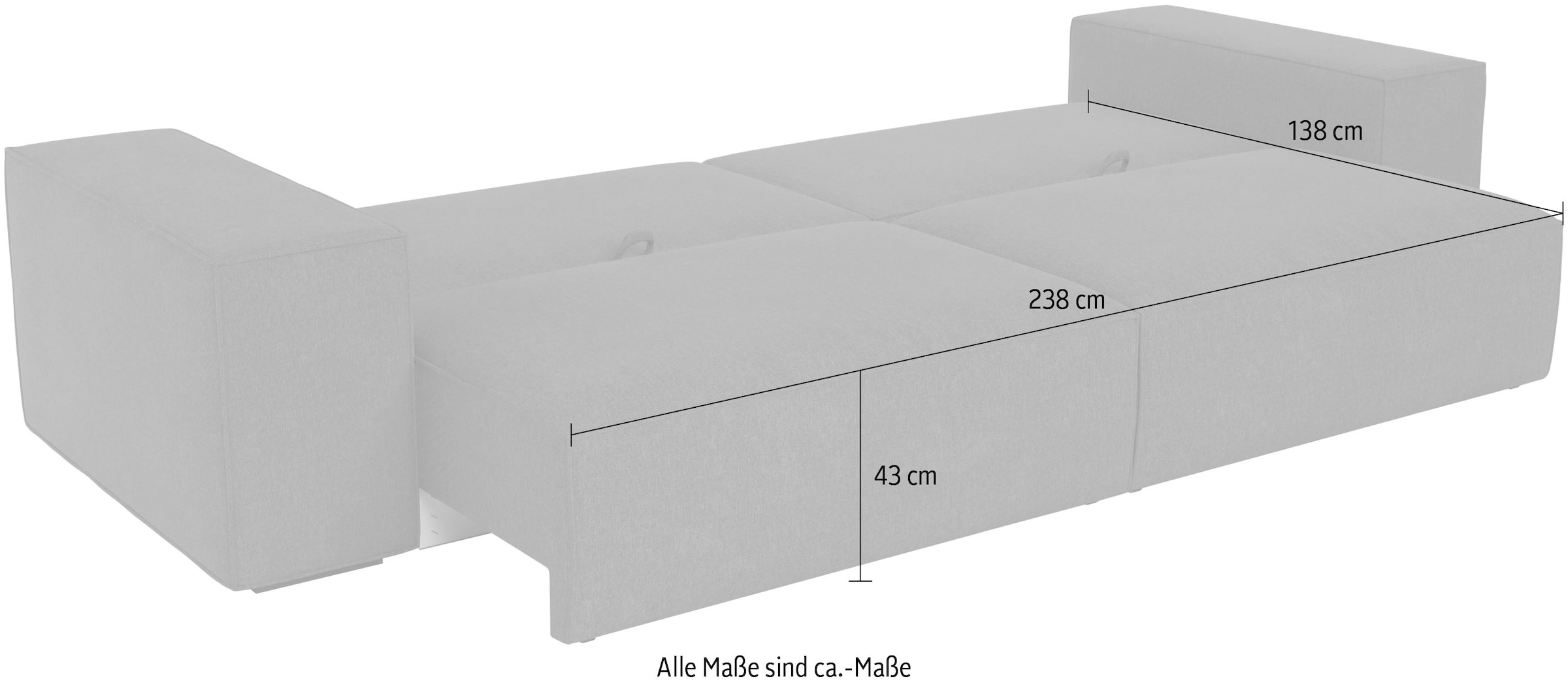 Trends by HG Big-Sofa »Conor XXL, B: 312cm, Liegefläche: 138x 238cm, in Cord und Velours« mit Schlaffunktion und Bettkasten