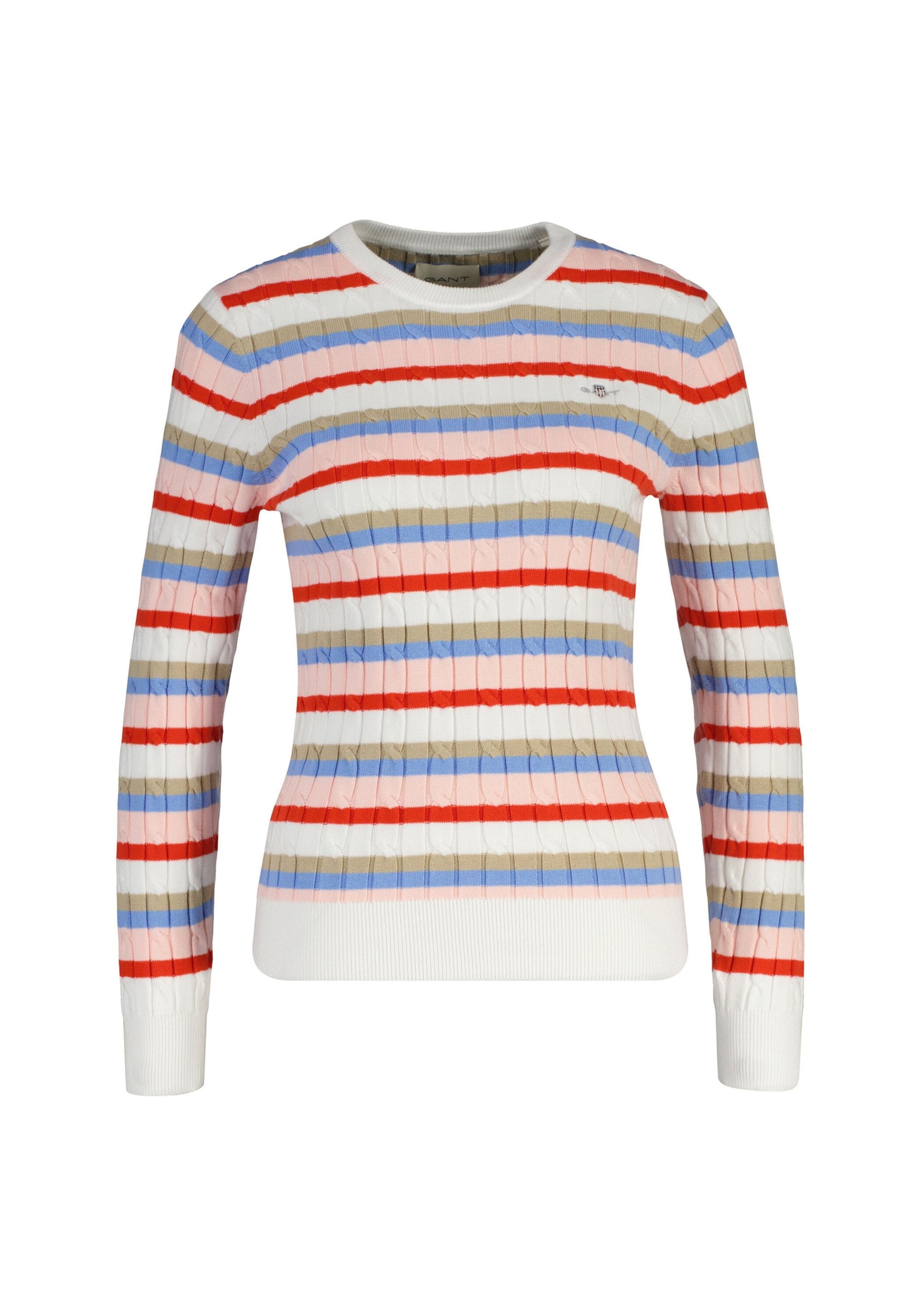 Gant Sweater »Strickpullover STRETCH COTTON CABLE STRIPE C-NECK«
